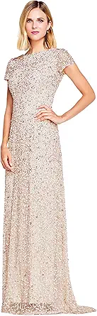 Women's Short-Sleeve All Over Sequin Gown