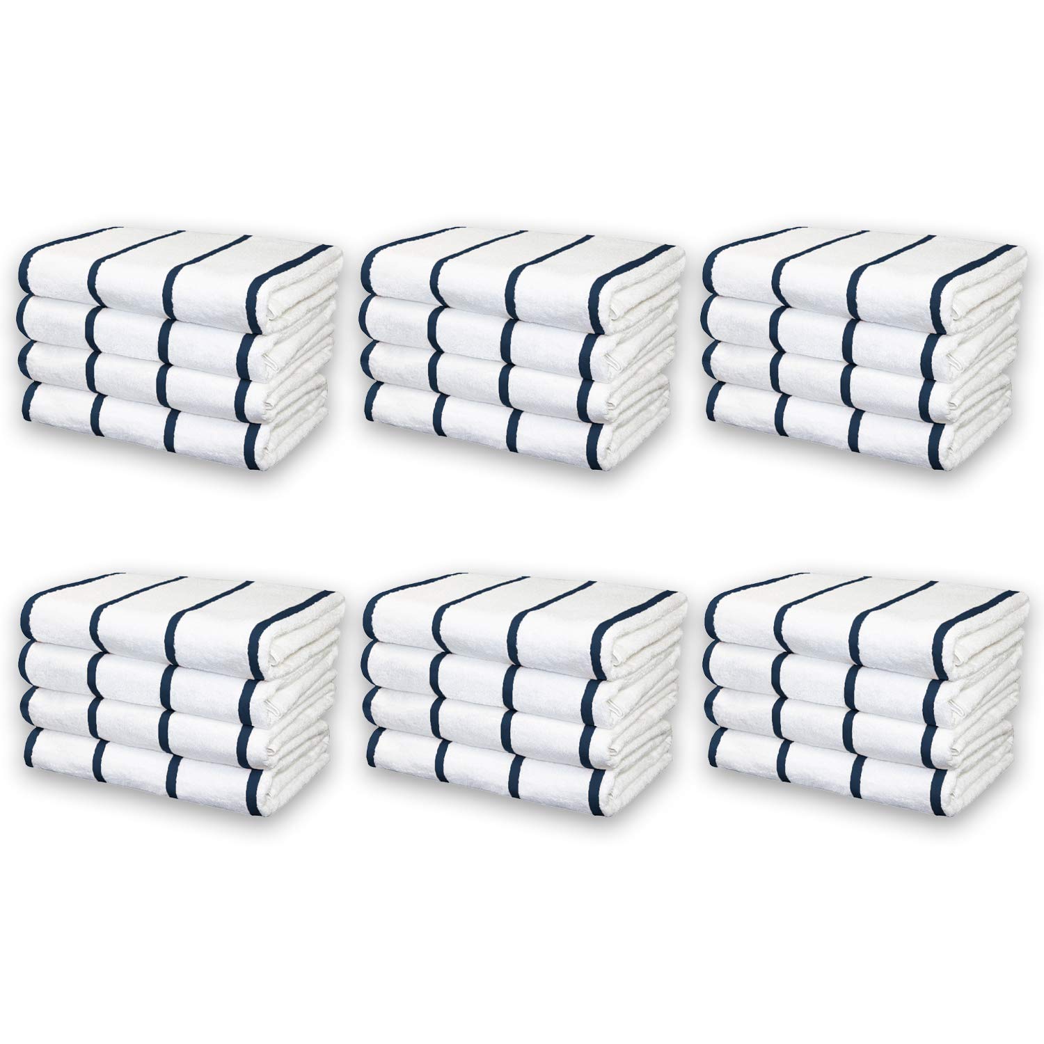 Arkwright Las Rayas Beach Towels Bulk - (Case of 24) 100% Ring Spun Cotton Soft Quick Dry White Bath Towel Bulk, 480 GSM Towels for Hotel, Resort, Spa, Hot Tube, 30 x 60 in, Navy Stripes