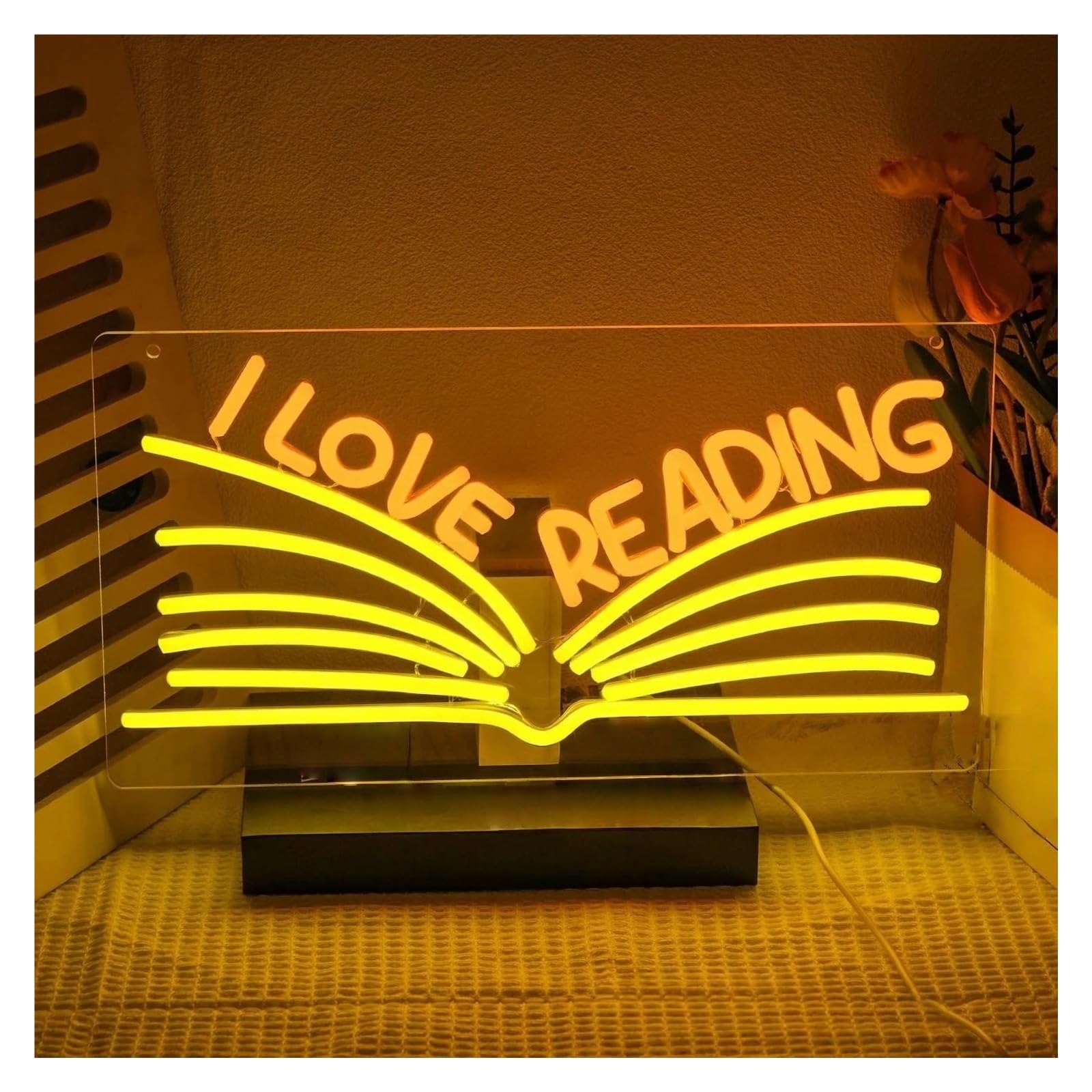 RONGCH Hanging Art Neon Signs I Love Reading Neon Sign Read More Books LED Light USB Dimmable for Classroom Bookstore Library Bedroom Wall Decor 42cmx22cm