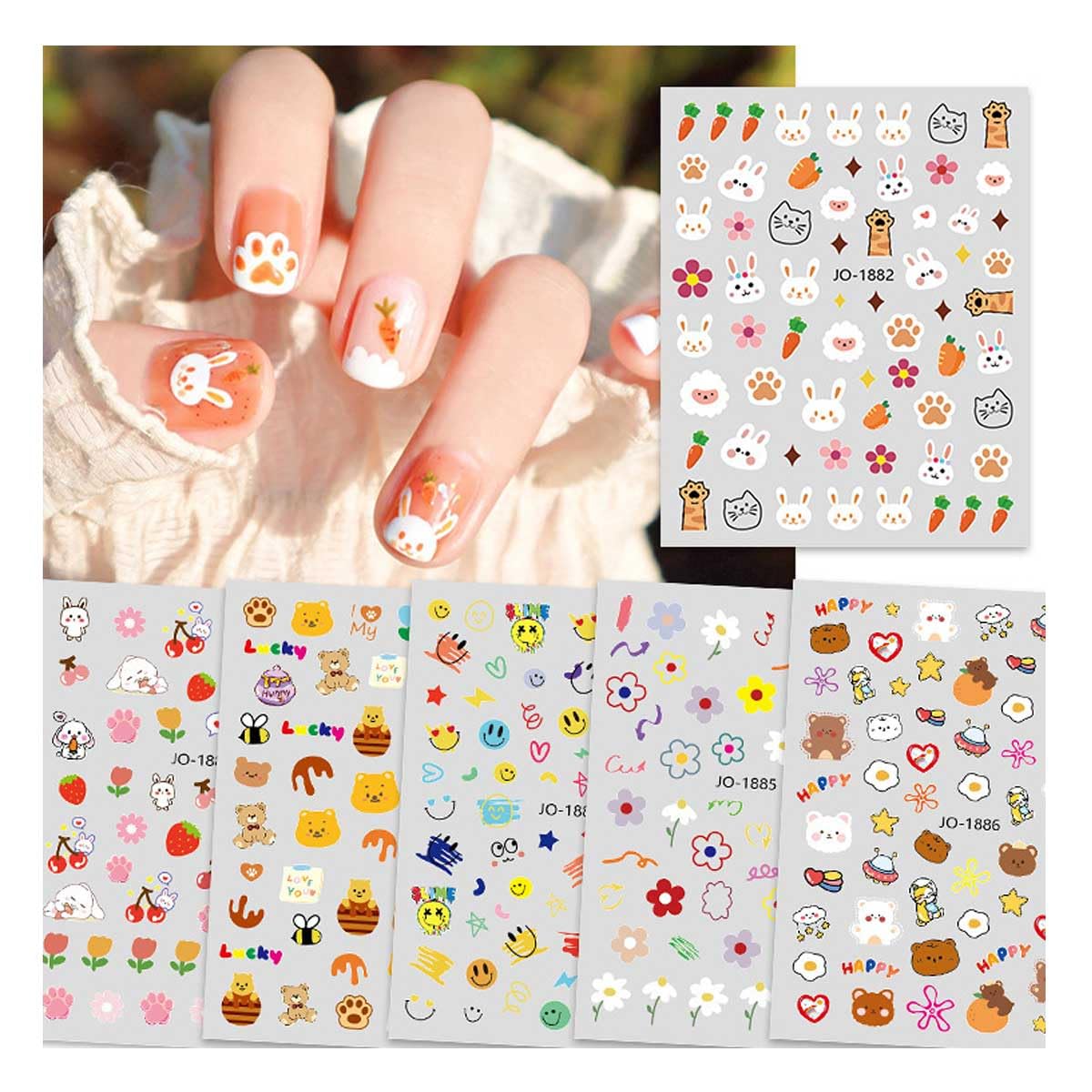 Amazon.co.jp: ネイルシール 6個セット うさぎ カラフル ネイル用 花柄
