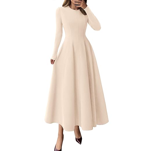 PRETTYGARDEN Cocktail Dresses for Women 2026 Elegant Classy Fall Long Sleeve Midi A Line Flowy Modest Winter Party Dress