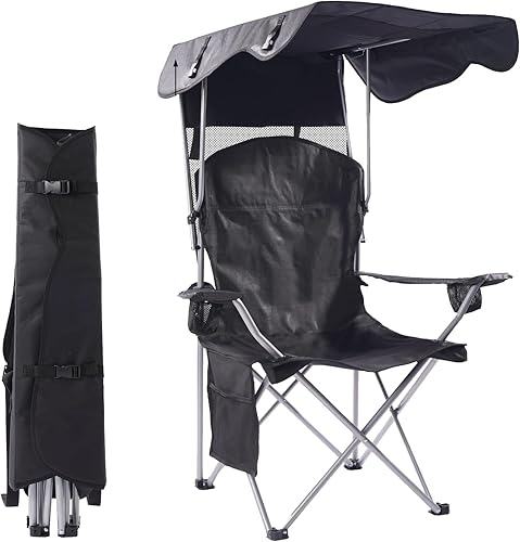 CozyBox - Silla portátil con toldo de sombra, sillas de playa para adultos, toldo, asiento de campamento y sillas plegables para exteriores, sillas