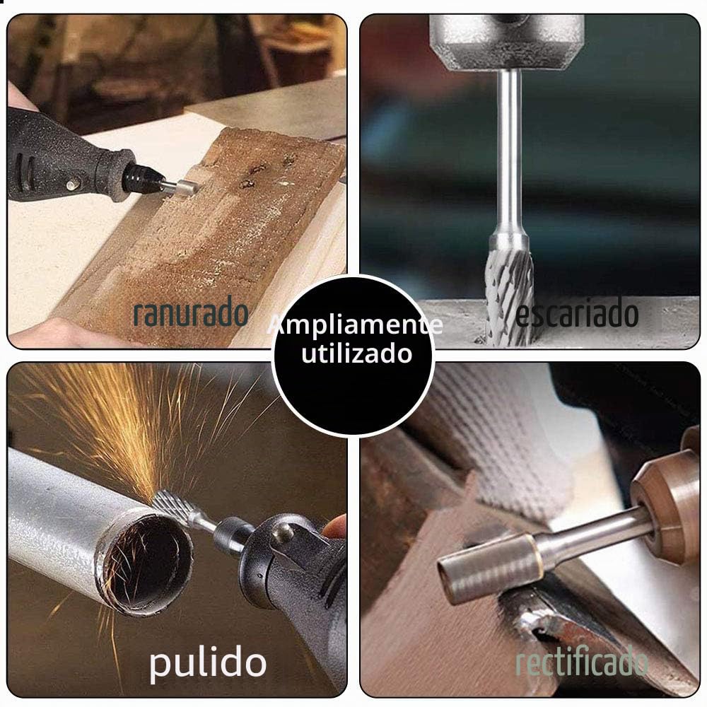 Juego de fresas rotativas de carburo de tungsteno para dremel, 10 piezas de vástago de 1/8" para tallado de bricolaje madera, pulido de metales, grabado, taladrado