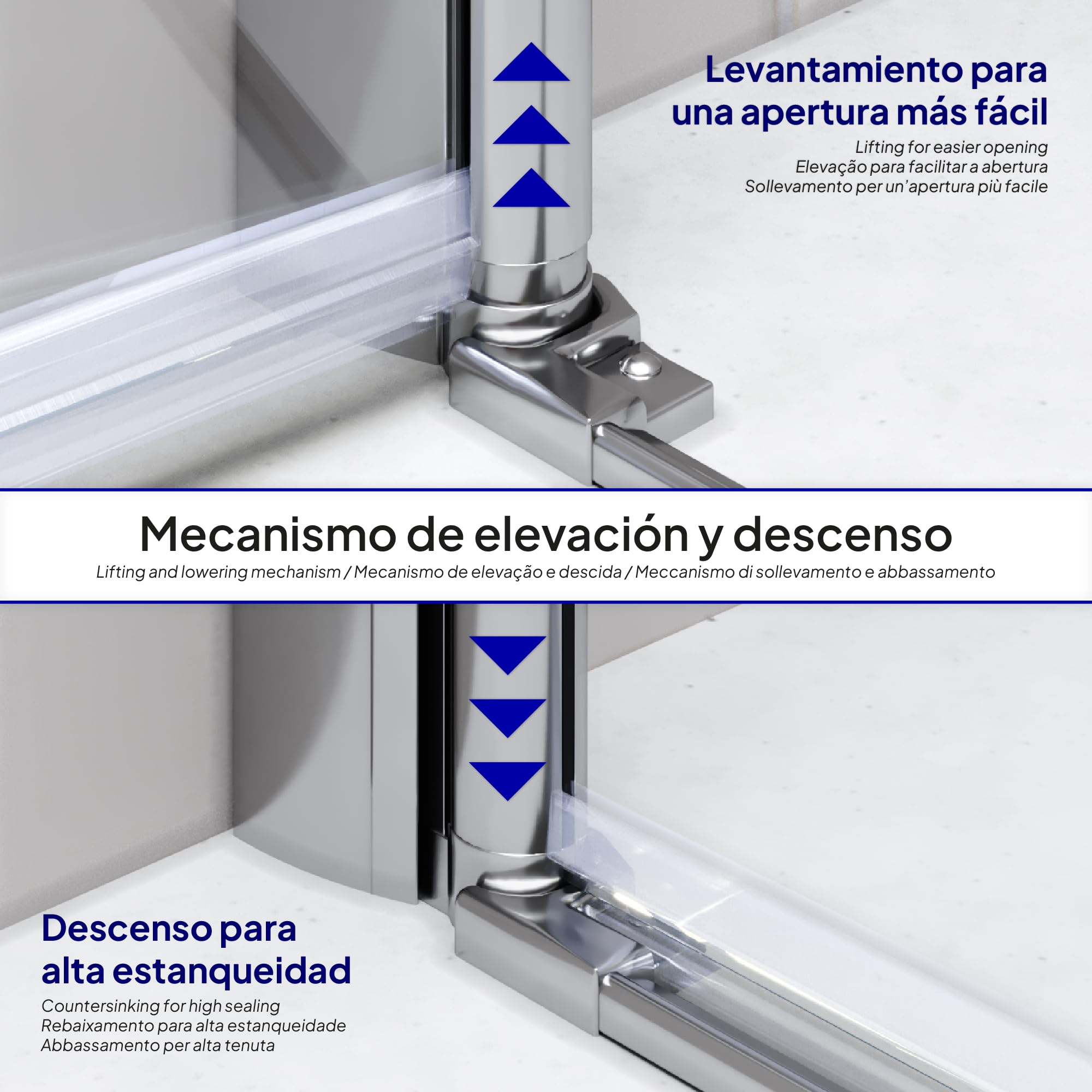Mampara de Ducha Emma 100x80x190cm, NO REVERSIBLE, Puertas Plegables, Ajuste 98.5-100.5x78.5-80.5cm, Perfiles Cromo, Cristal Templado Parcialmente Satinado 6mm