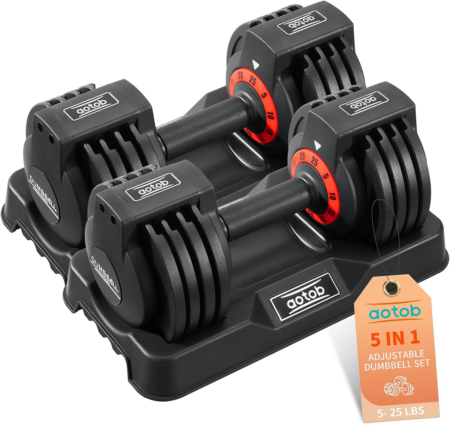 AOTOB 25/55 LBS Adjustable Dumbbell Set, Anti-Slip Fast Adjusting with Turning Handle, Adjustment for Men and Women, Weights Pair for Compact Home Gym Exercise Strength