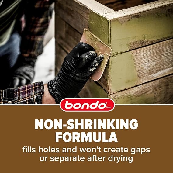 3M Bondo Wood Filler 30 fl oz, High-Performance Two-Part Formula for Interior and Exterior Wood Repairs, Fast-Curing, Paintable, Stainable