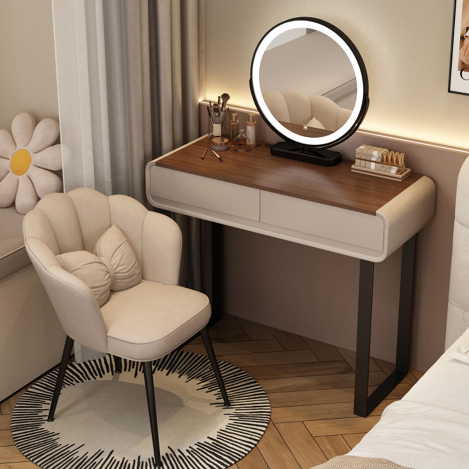 Tocador de madera maciza ideal para regalo juvenil con espejo de iluminación ajustable LED
