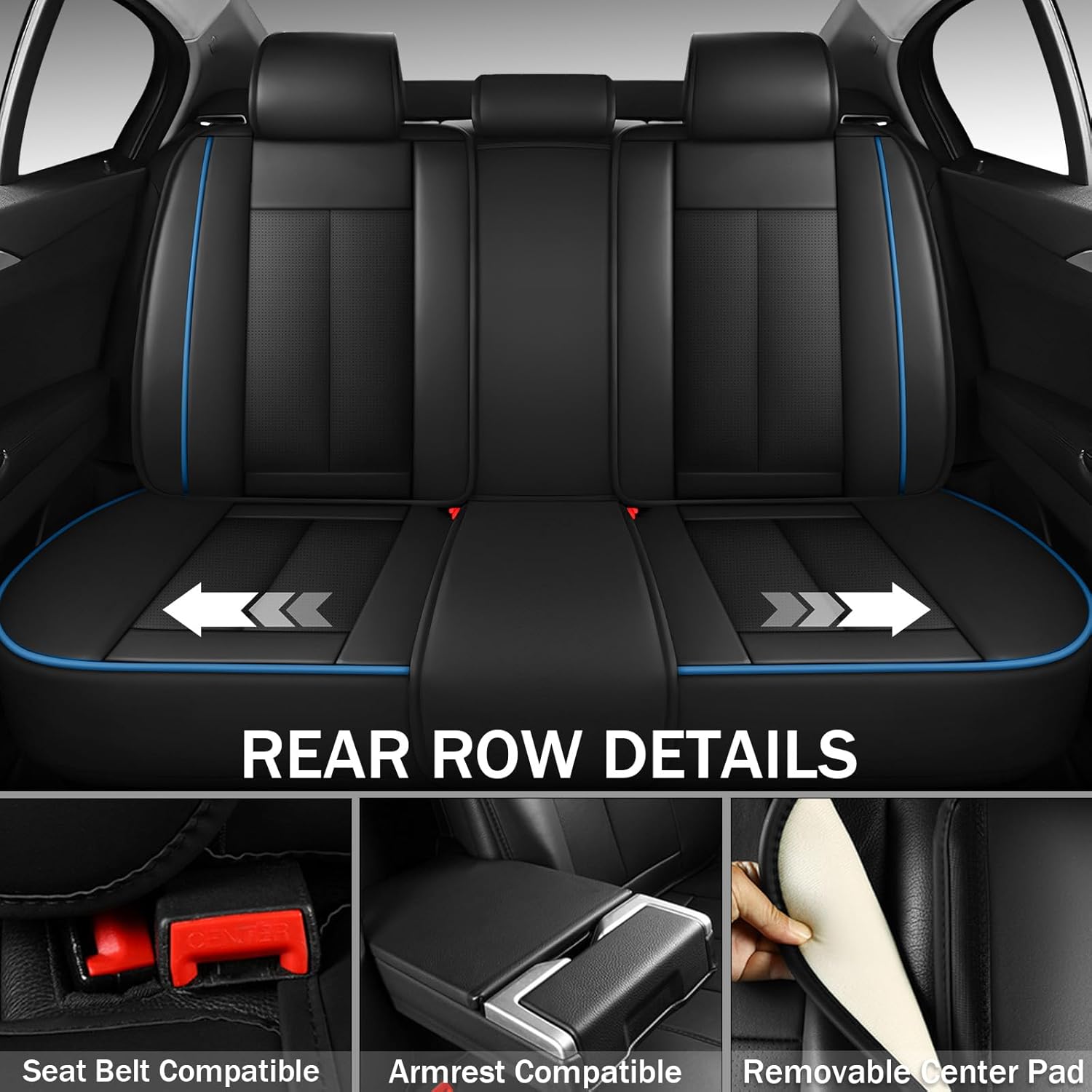 Car Seat Covers Fit for 95% of MINI 2000-2024,Premium Faux Leather Seat Cover | Breathable Waterproof Sports Drive in Style,Easy to Install Seat Covers (Full Set/Black - Blue)