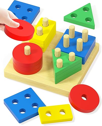 Zartores Juguetes Montessori para niños y niñas de 1, 2 y 3 años, rompecabezas de madera, juguetes de clasificación y apilamiento para niños
