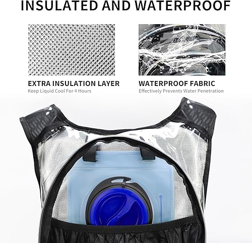 Miniatura 4 de Mochila de hidratación rave, paquete de hidratación para festivales con vejiga de agua de 2 L, mochila de agua ligera, bolsa de hidratación