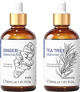 HIQILI Tea Tree Essential Oil and Ginger Essential Oil, 100% Pure Natural for Diffuser - 1 Fl Oz