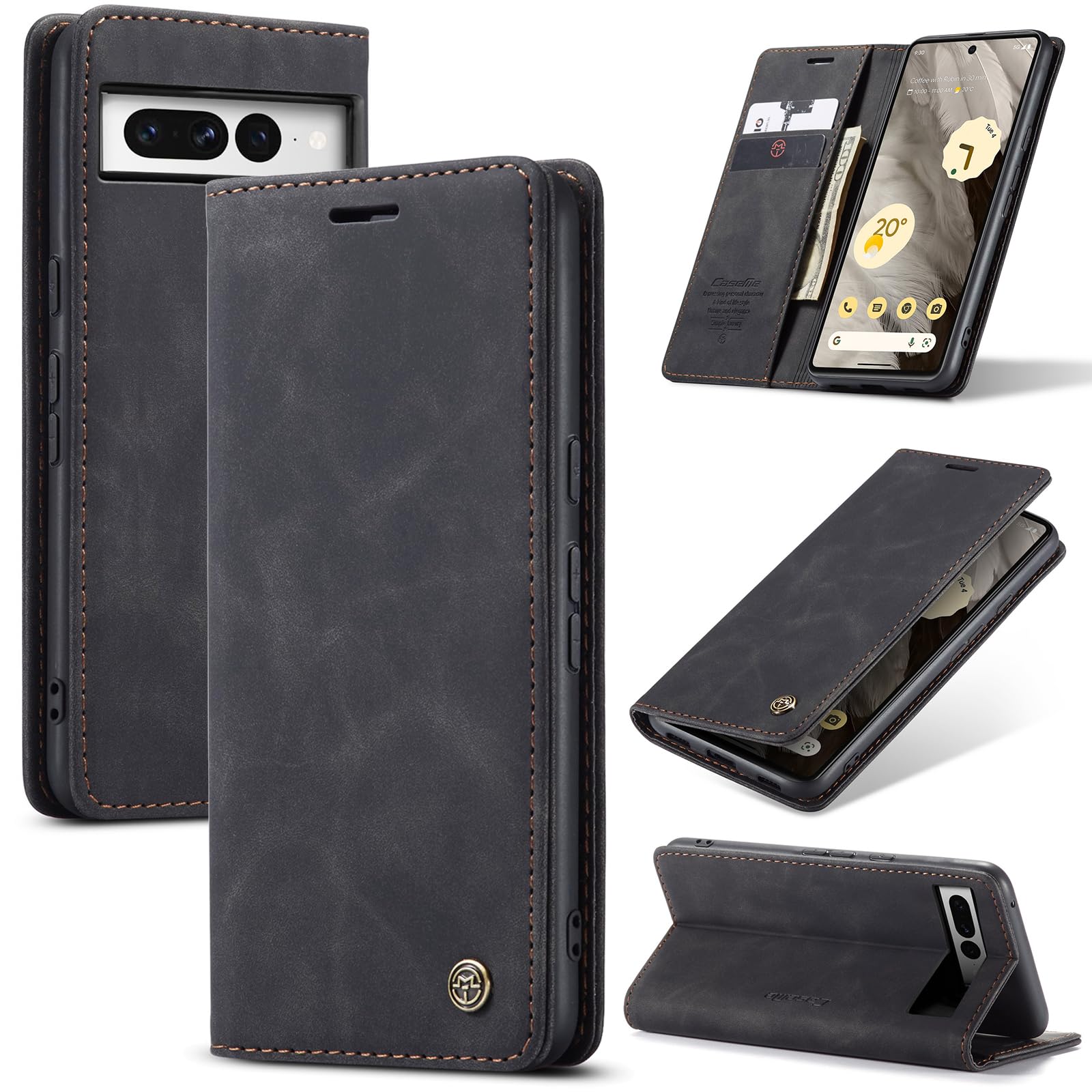 Lanranwa Handyhülle für Google Pixel 7 Pro 5G Hülle Premium Lederhülle Klappbar Flip Case Handytasche Schutzhülle Klapphülle Standfunktion für Google Pixel 7 Pro-Schwarz