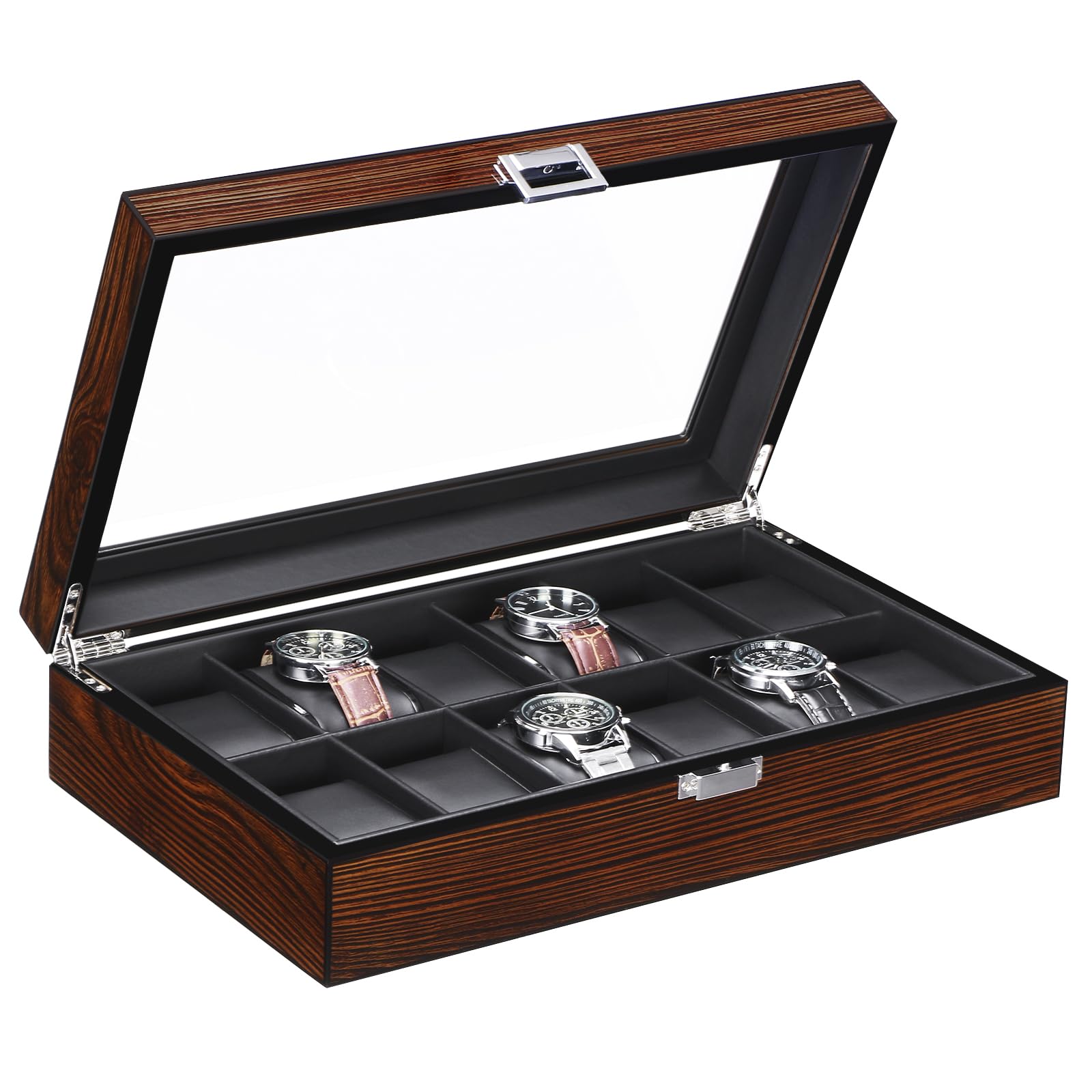 BEWISHOME Watch Box Organizer 12 Watch Case for Men Luxury Watch Display Case with Large Glass Window, Ultra Smooth Faux Leather Interior, Brown SSH12Y (B08HZ2W48H) Amazon Price History, Amazon Price Tracker
