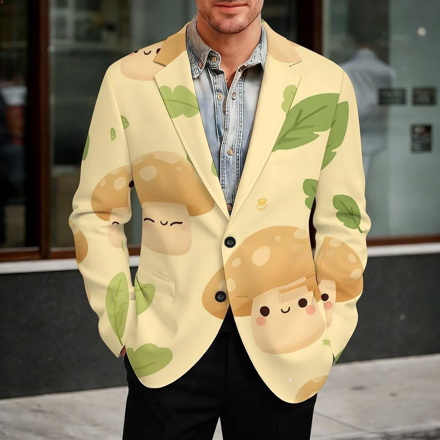 Mushroom Leaves Classic Suits Blazer for Men Business Tuxedo Jacket