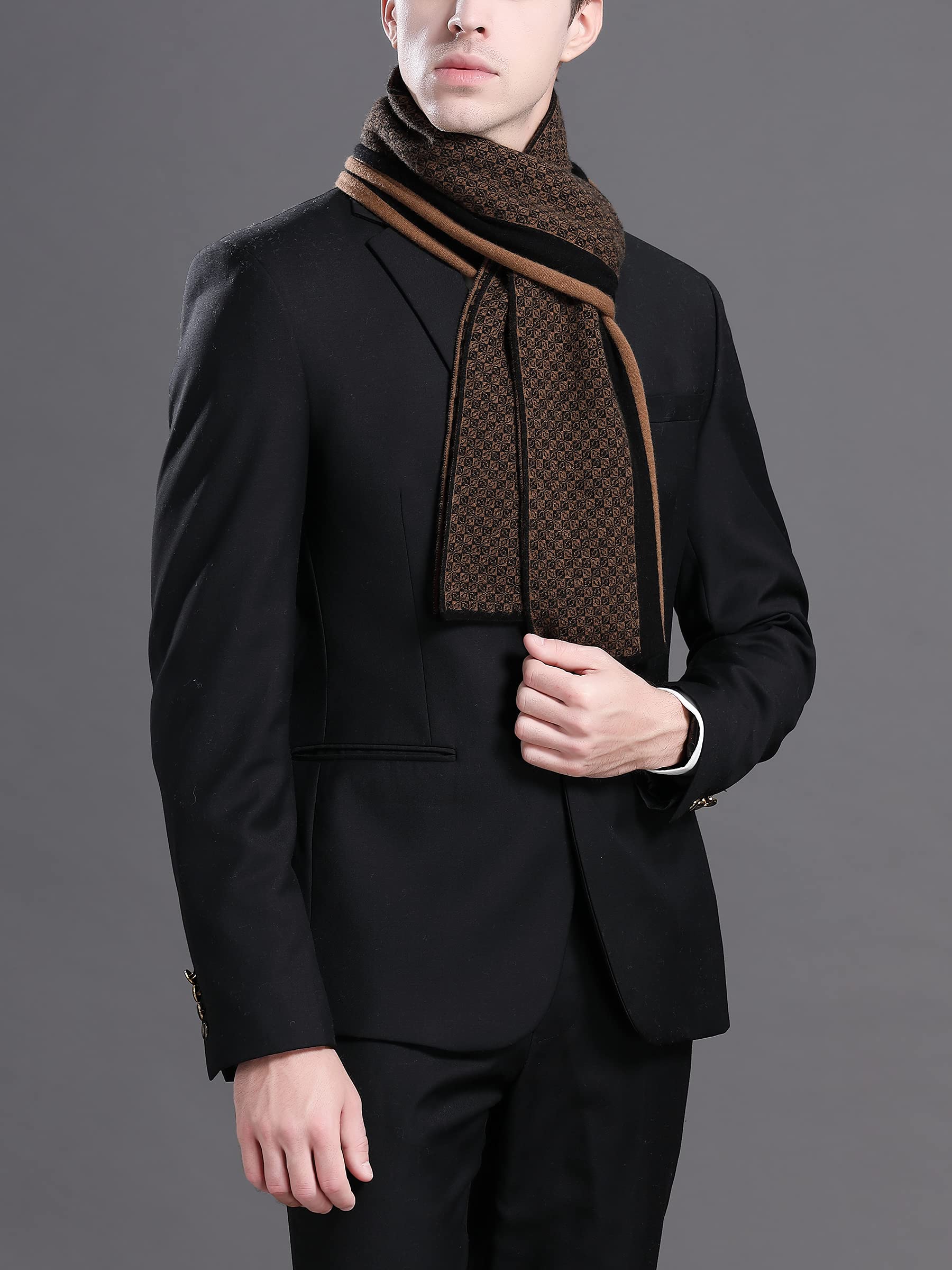 Jesień zima 6% wełna szal męski dziergany szal z dzianiny szal wełniany szal dla mężczyzn modny szykowny casualowy biznesowy 180 × 30 cm mały w kratkę