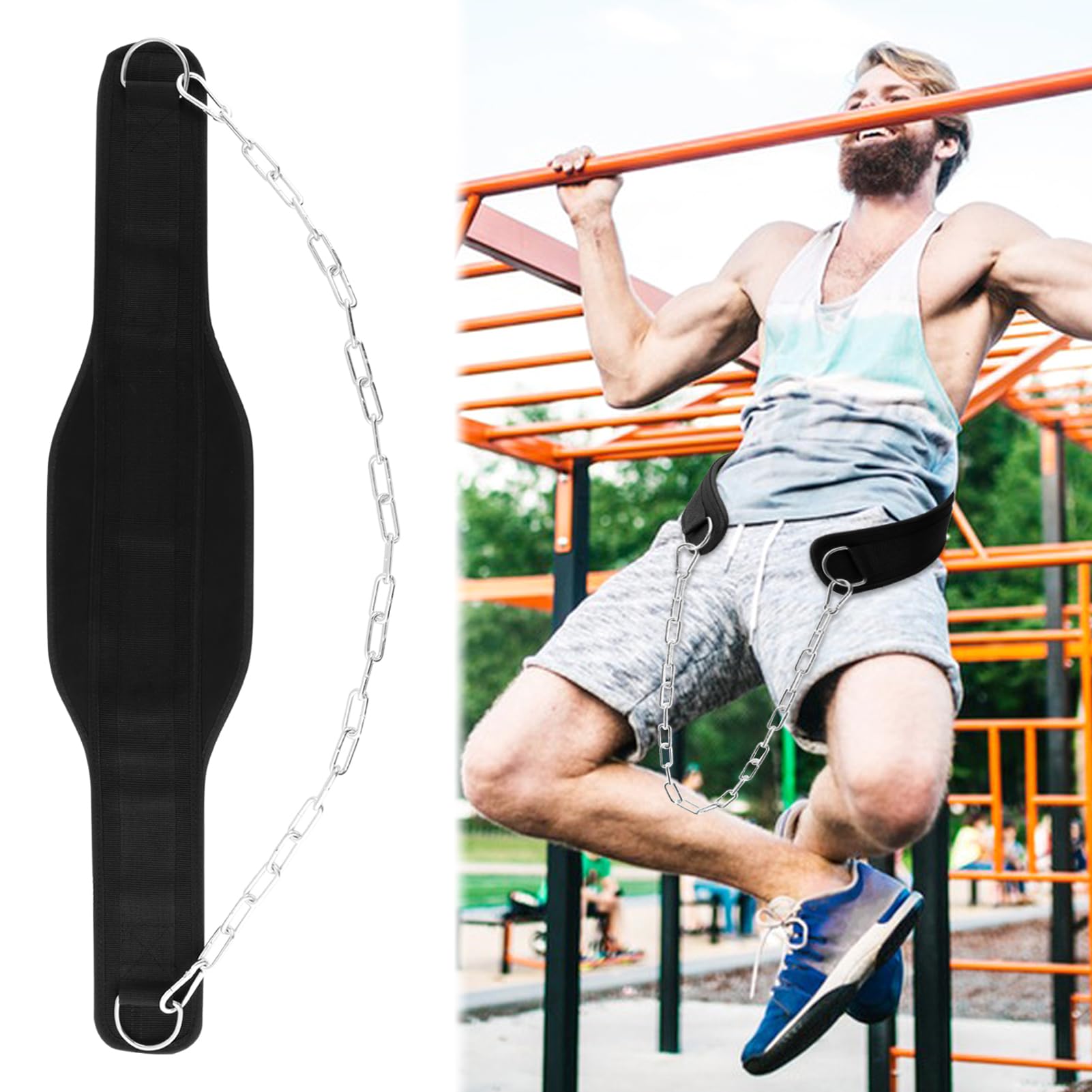 Dip-Gürtel mit 86,4 cm robuster Kette, Gewichthebergürtel oder Klimmzüge, Powerlifting, Kniebeugen und Bodybuilding, Tragkraft von 250 kg - 295 kg