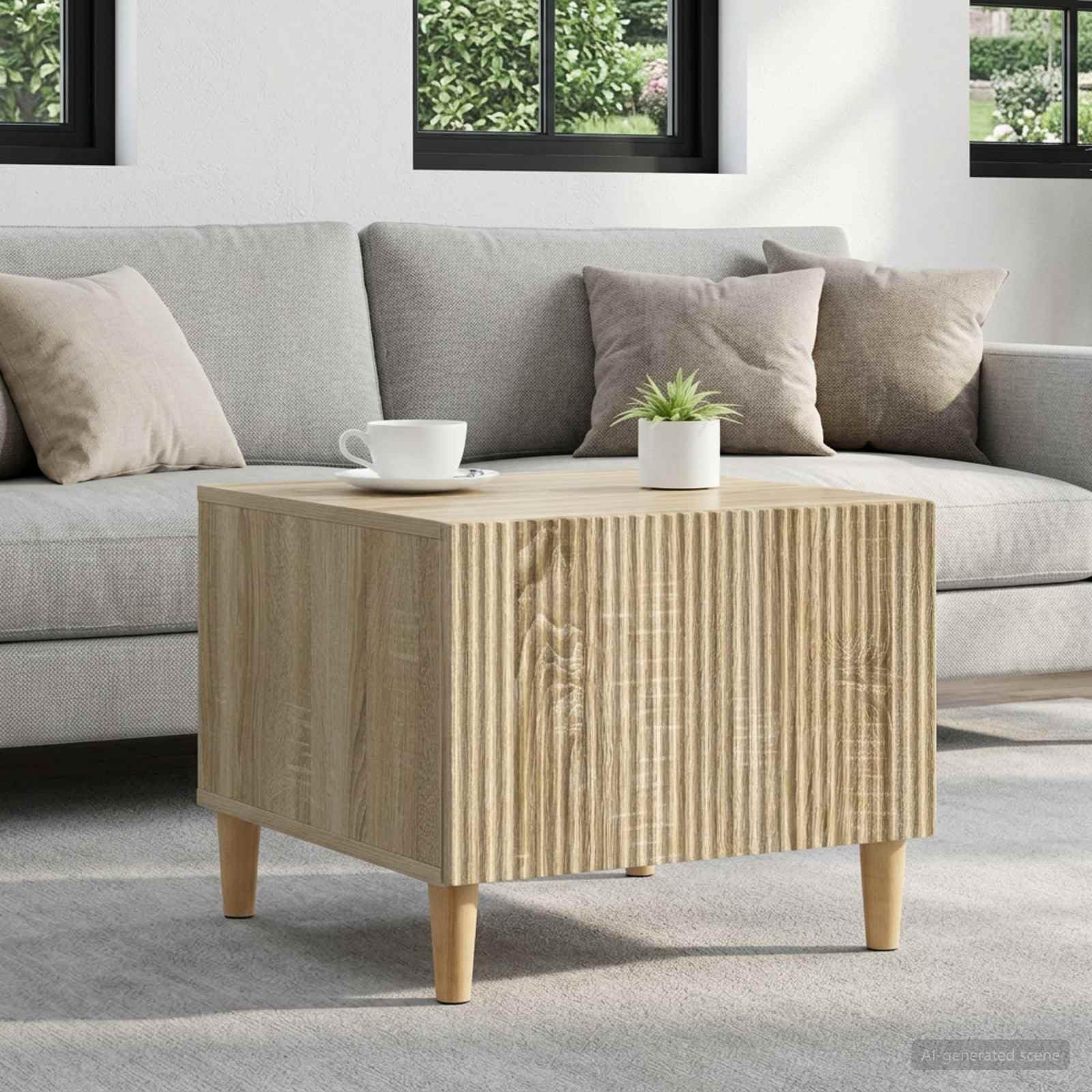 Stolik kawowy dąb Sonoma 49 x 50 x 40 cm z materiału drewnopochodnego stolik pomocniczy z miejscem do przechowywania i szufladą do salonu, salonu, biura, wszechstronny, trwały, nowoczesny