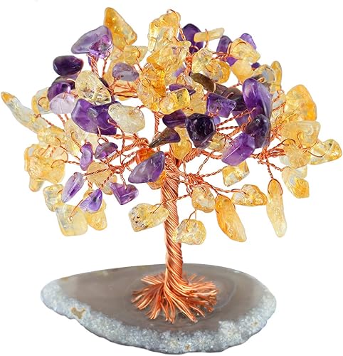 Miniatura 6 de mookaitedecor Árbol de cobre con amatista natural, cuarzo rosa y acuario, con base de ágata, decoración del hogar para riqueza y suerte, 3.5 a 4