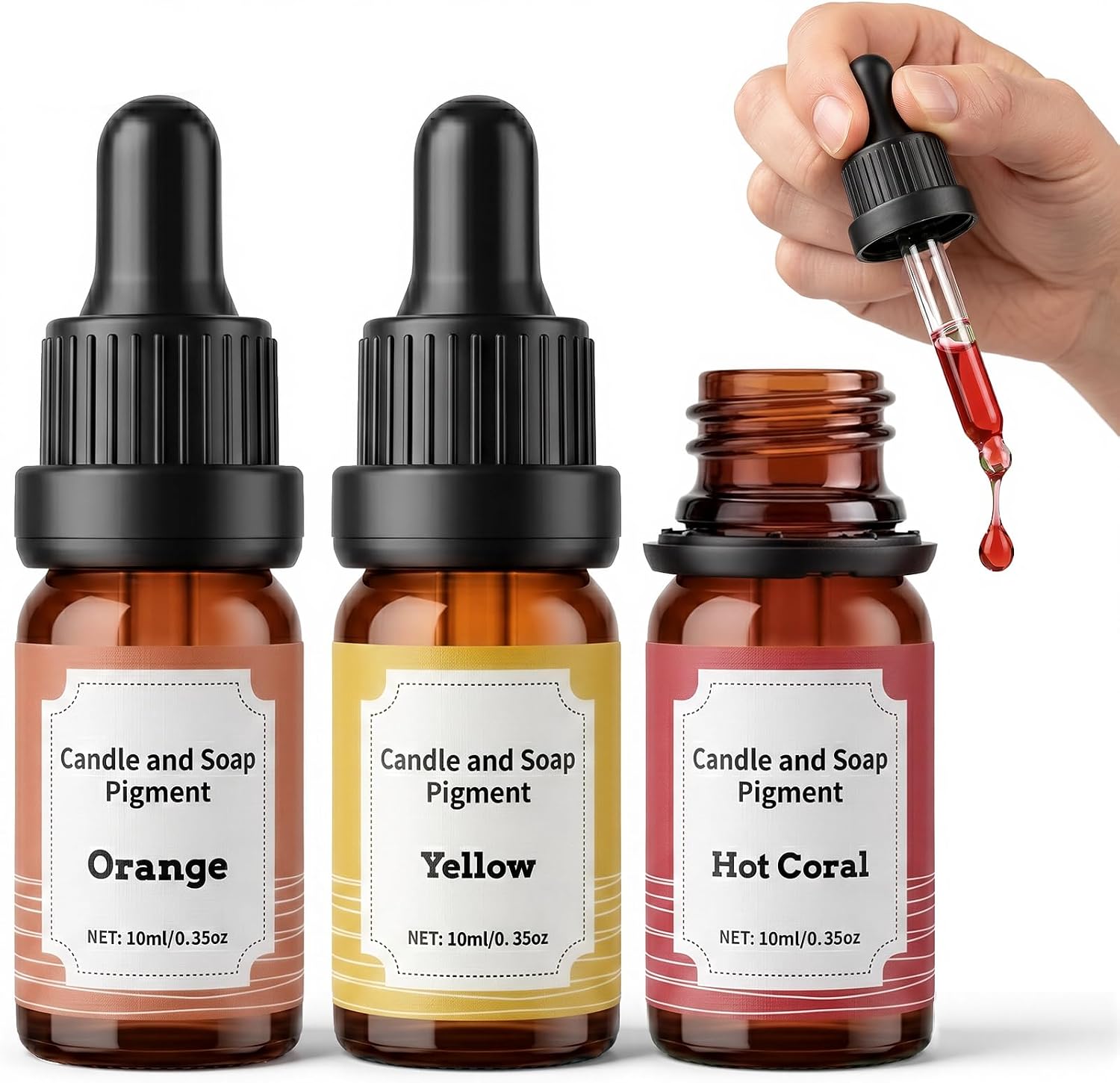 Candle Dye - 3 Colors Highly Concentrated Oil-Based Candle Dye， Vivid Candle Color for DIY Candle Making, Suitable for Soy Wax, Bees Wax, Gel Wax - Easy Color and Safe (Orange、Yellow、Hot Coral)