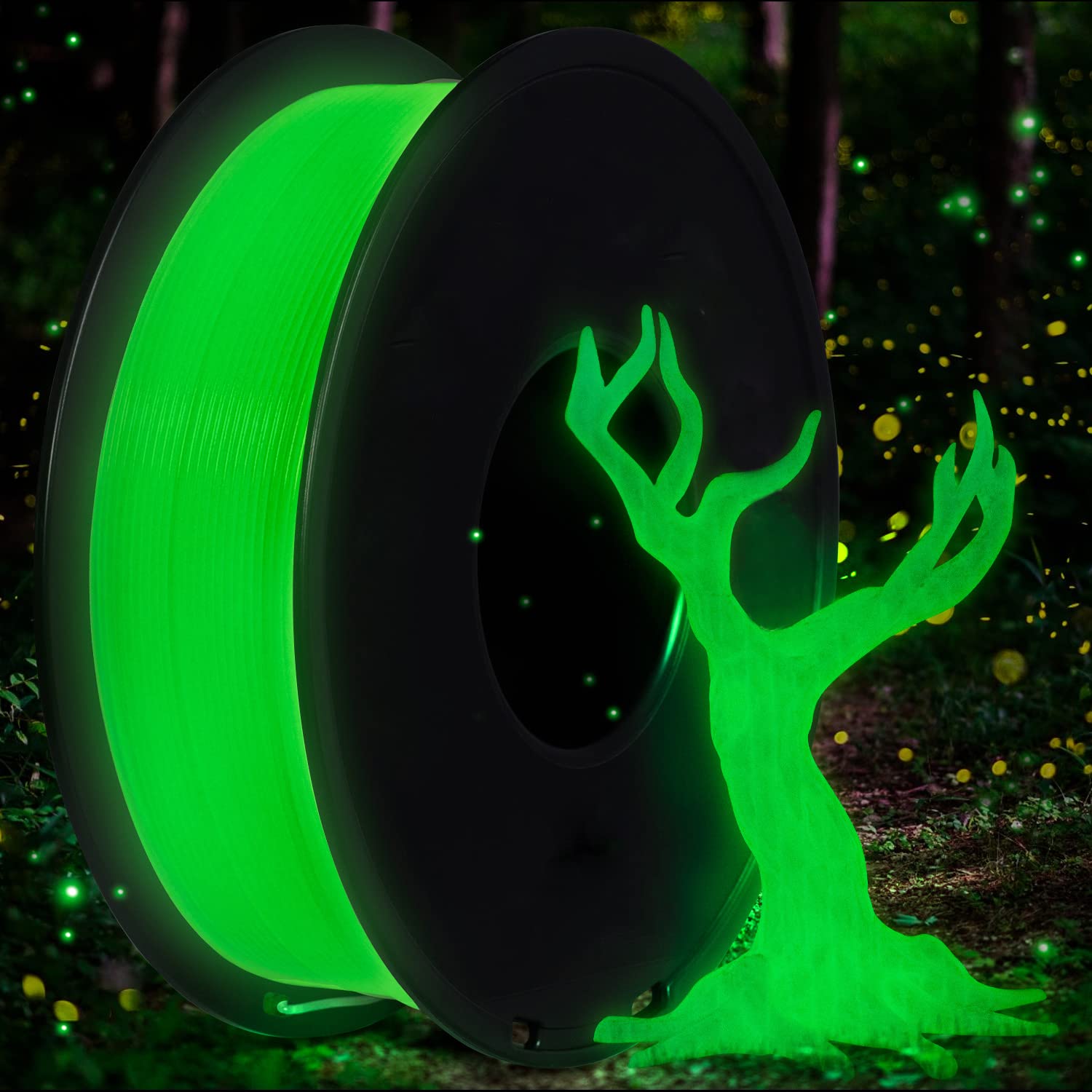 TEQStone PLA Filament 1.75 mm Glow In The Dark Luminous Effect for 3D Printers in Vacuum Packaging 1 kg Spool (Green Light)