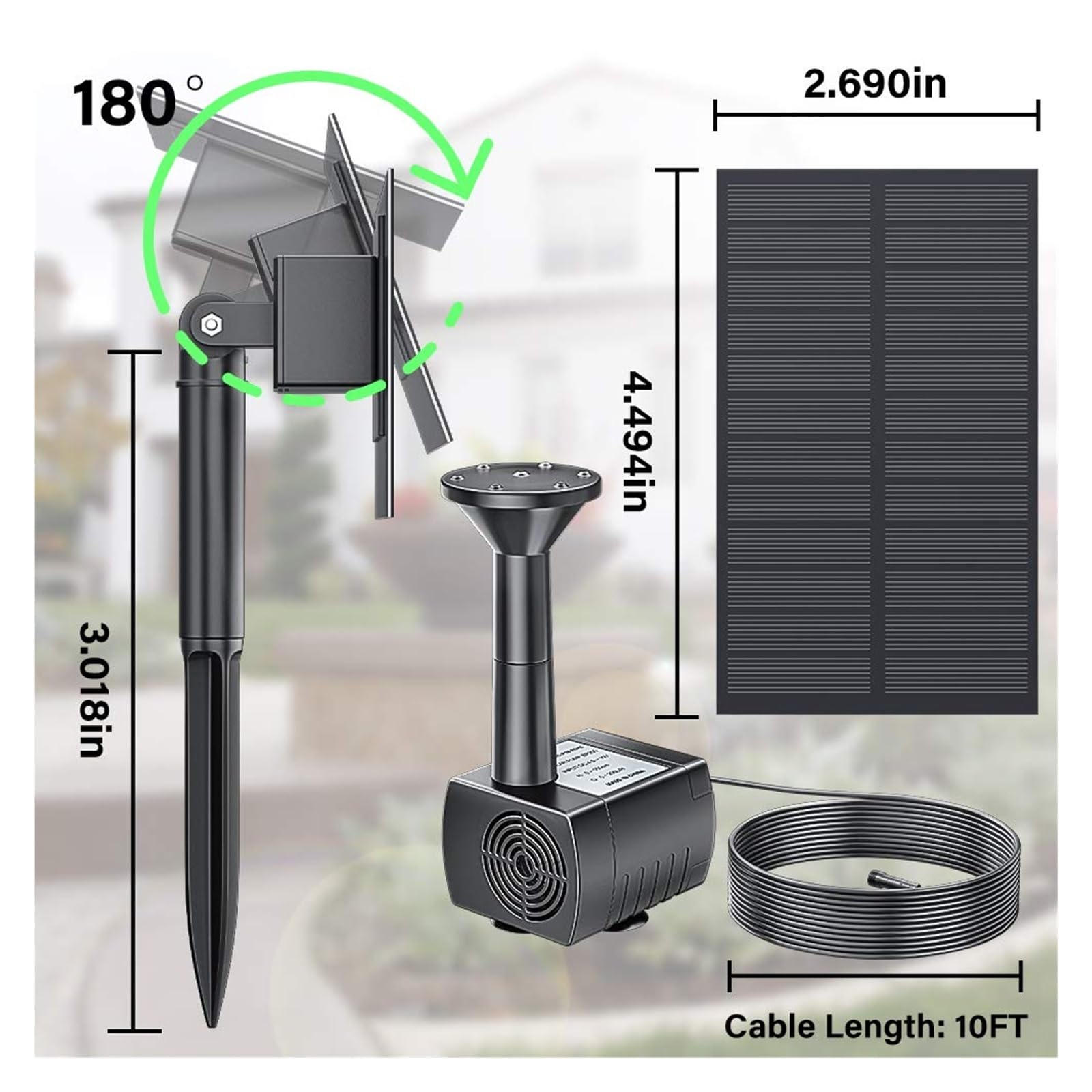 Pompa wodna zasilana energią słoneczną Ulepszony zestaw pompy do fontanny słonecznej ze stawką, zasilana energią słoneczną pompa do fontanny do kąpieli ptaków, ogród, podwórko, basen(5w)