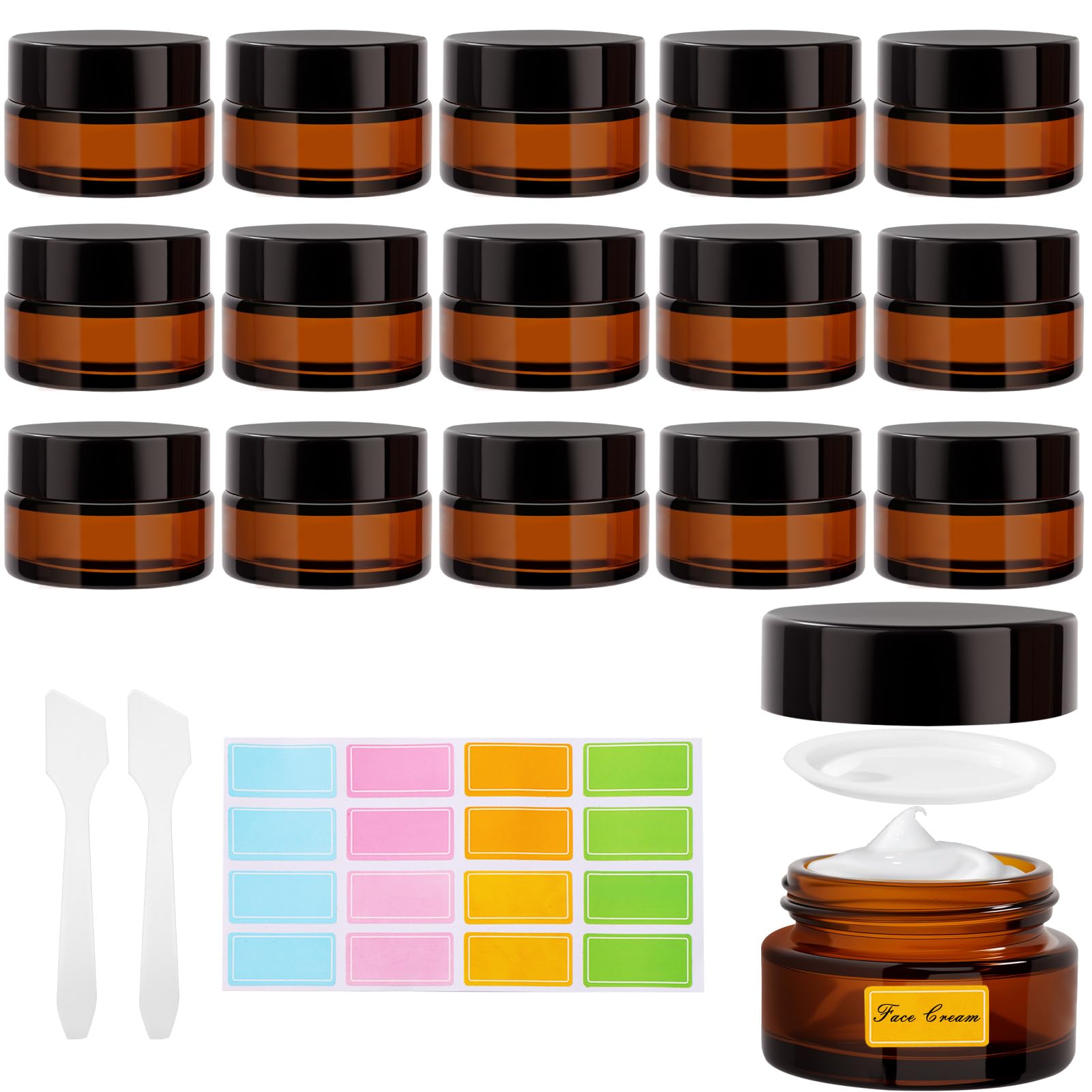 Ámbar Tarros Cosmeticos 20ml, Tarros de Crema con 2 Raspadores, Contenedor de Cosméticos Marrón, Tarro de Cristal con Tapa