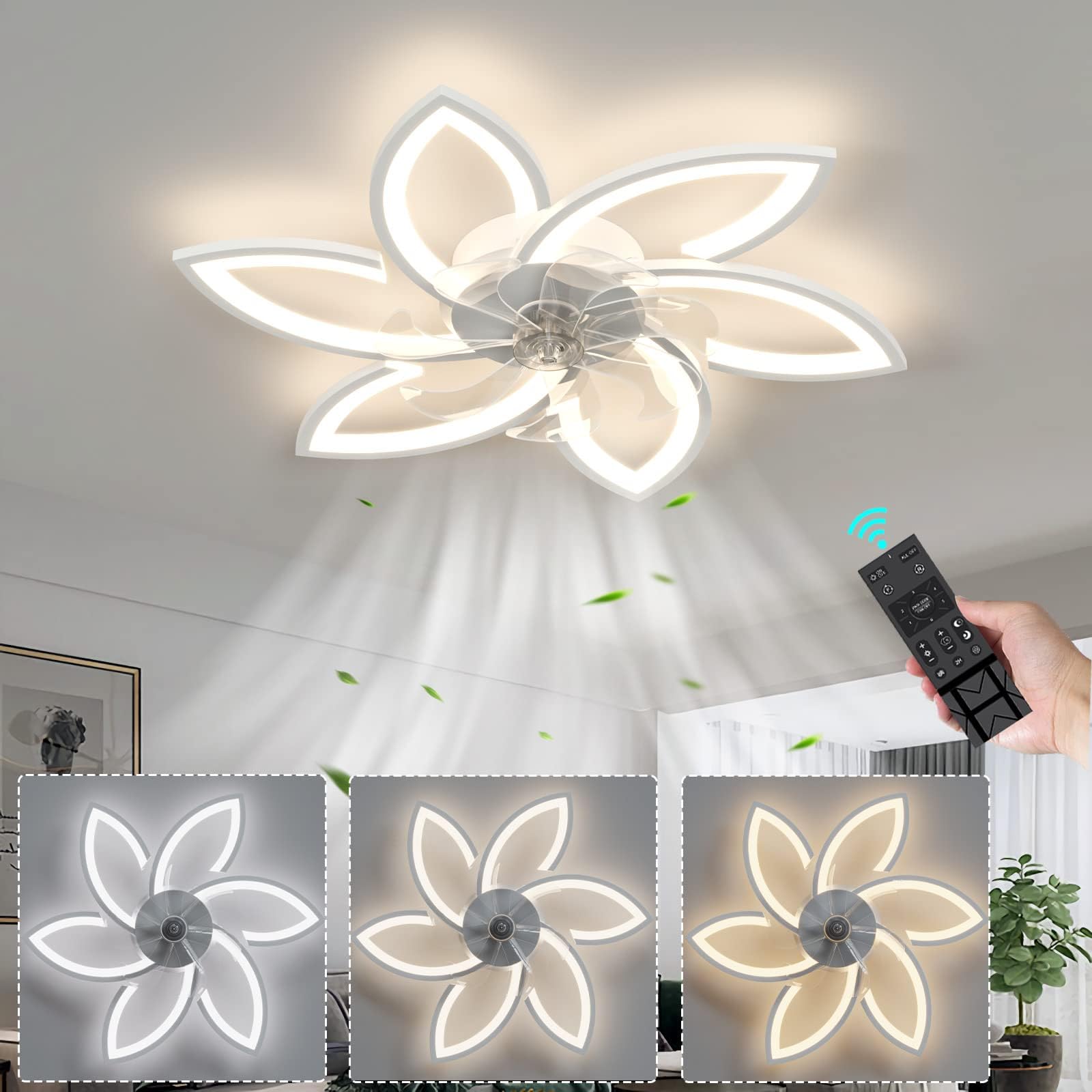 Ventilador De Techo Con Luz LED Y Control Remoto - 76 Cm, 6 Velocidades, Motor Silencioso Reversible - Blanco, Ideal Para Dormitorio Y Salón