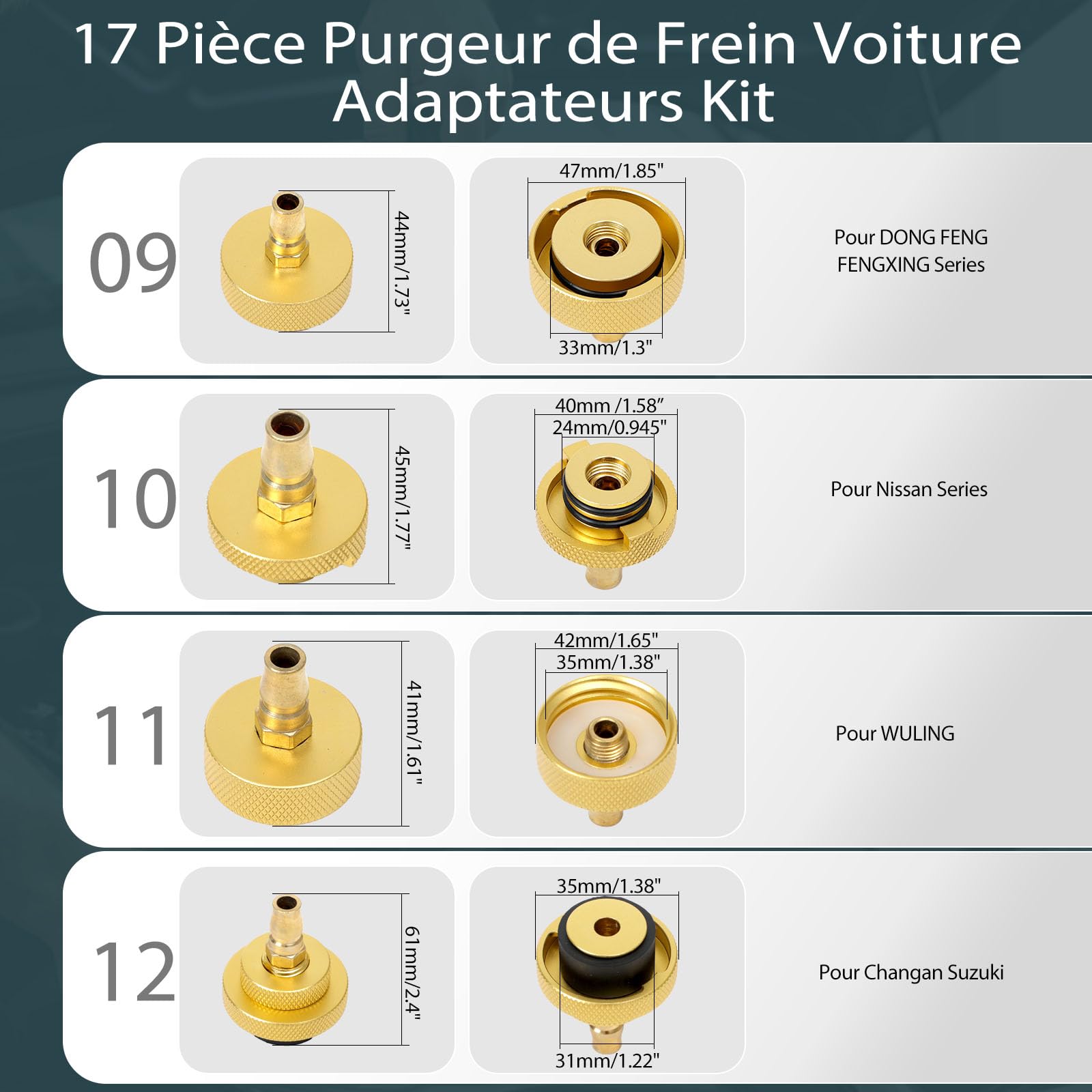 17 Pièce Purgeur de Frein Voiture Adaptateurs Kit Bouchon Purgeur de Frein avec Connecteur Rapide de Purge ou de Remplissage de Liquide de Frein Compatible avec VW pour BMW