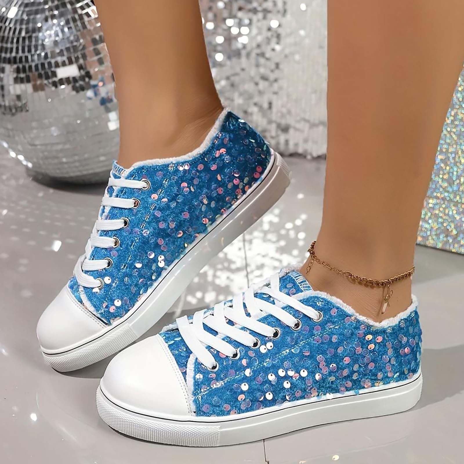 Pailletten Schuhe Glitzer für Damen Herren Turnschuhe Party Glitzerschuhe Sneaker Karneval Plateau Funkelnde Bling Halbhoch Damenschnürer Disco Show Bühne Fasching Motto Festival High Top Designer