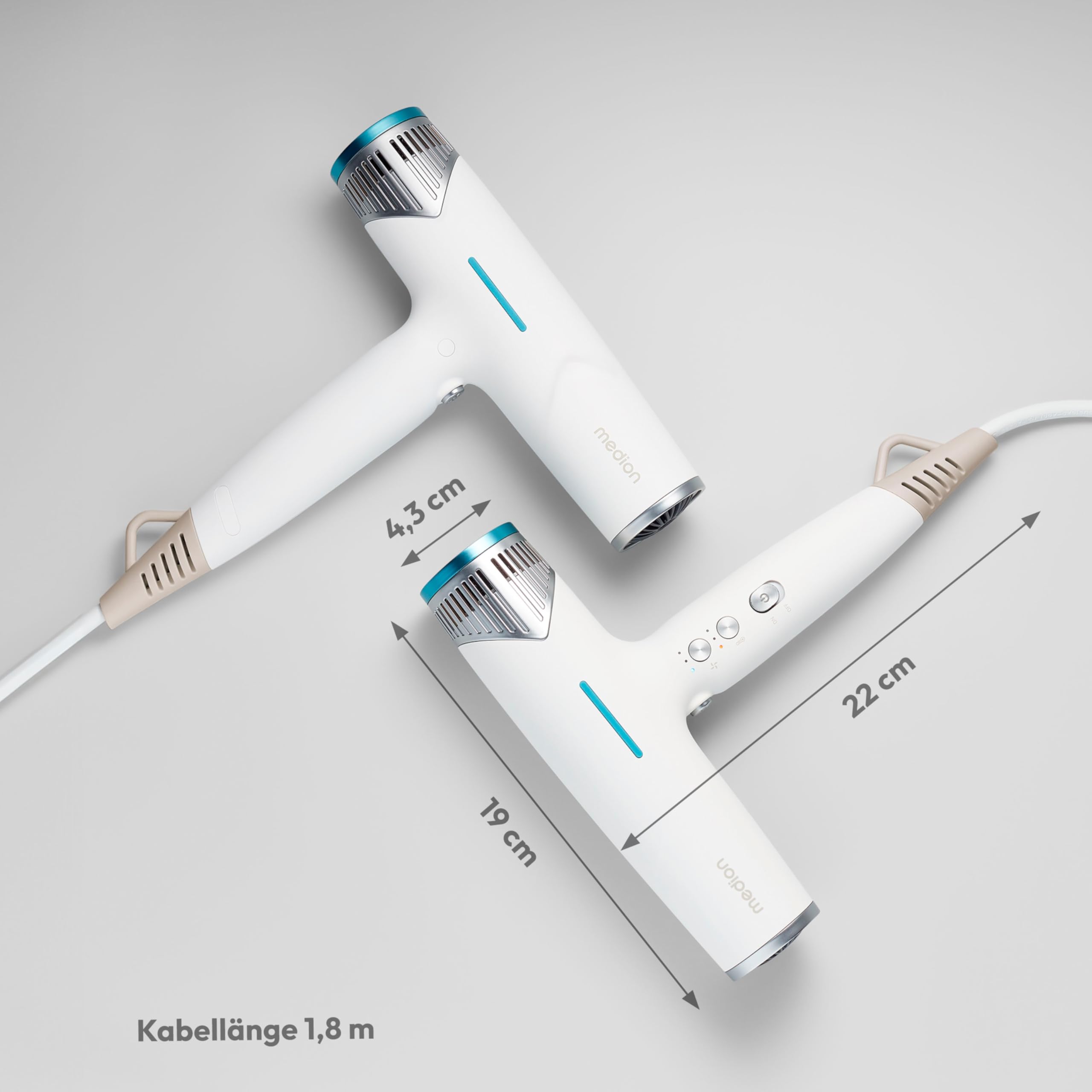MEDION Föhn - Ionen Haartrockner mit Diffusor HD2 (Ionen, 1.500 Watt, Stylingdüse, vielseitige Aufsätze, leise langlebiger BLDC Motor, Selbstreinigungsfunktion, langes Netzkabel) Haarföhn weiß
