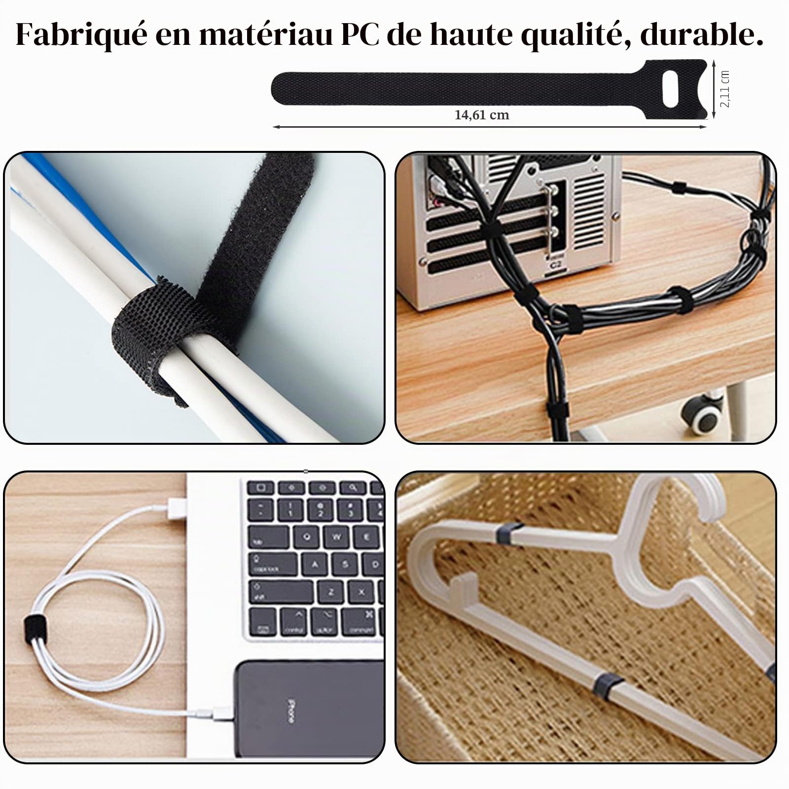 N NOROCME Kit de câbles 192 pièces – Manchon de rangement, supports, clips, sangles et attaches pour ordinateur et télévision sous le bureau – Noir