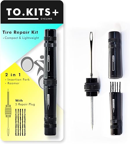 Generic TO.Kits+ Kit de reparación de neumáticos sin cámara portátil, aluminio negro, kit de reparación de bicicletas para bricolaje, arreglo plano