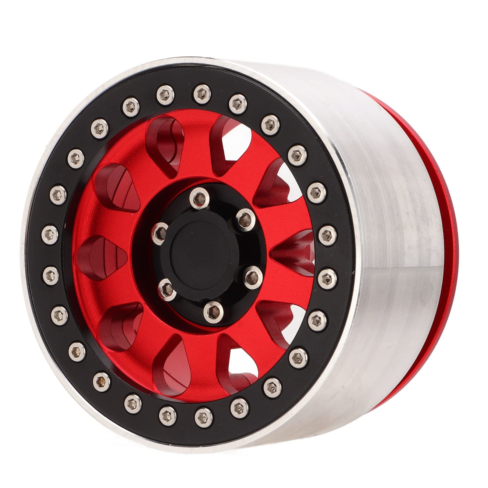 4 cerchi per ruote di auto RC, ruote di ricambio in lega di alluminio per auto RC SCX6 1/6, ruota da 2,9 pollici leggera e resistente per auto telecomandate fuoristrada, con forte (Rossa)