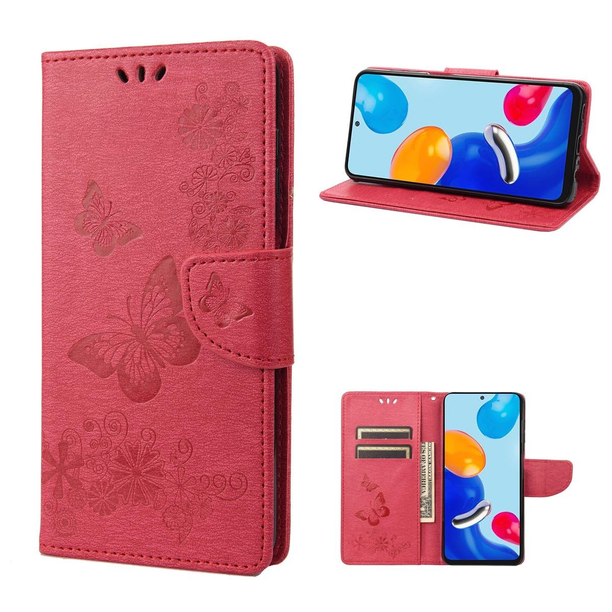 Étui pour Xiaomi Redmi Note 11 König Design clapet rouge - 7