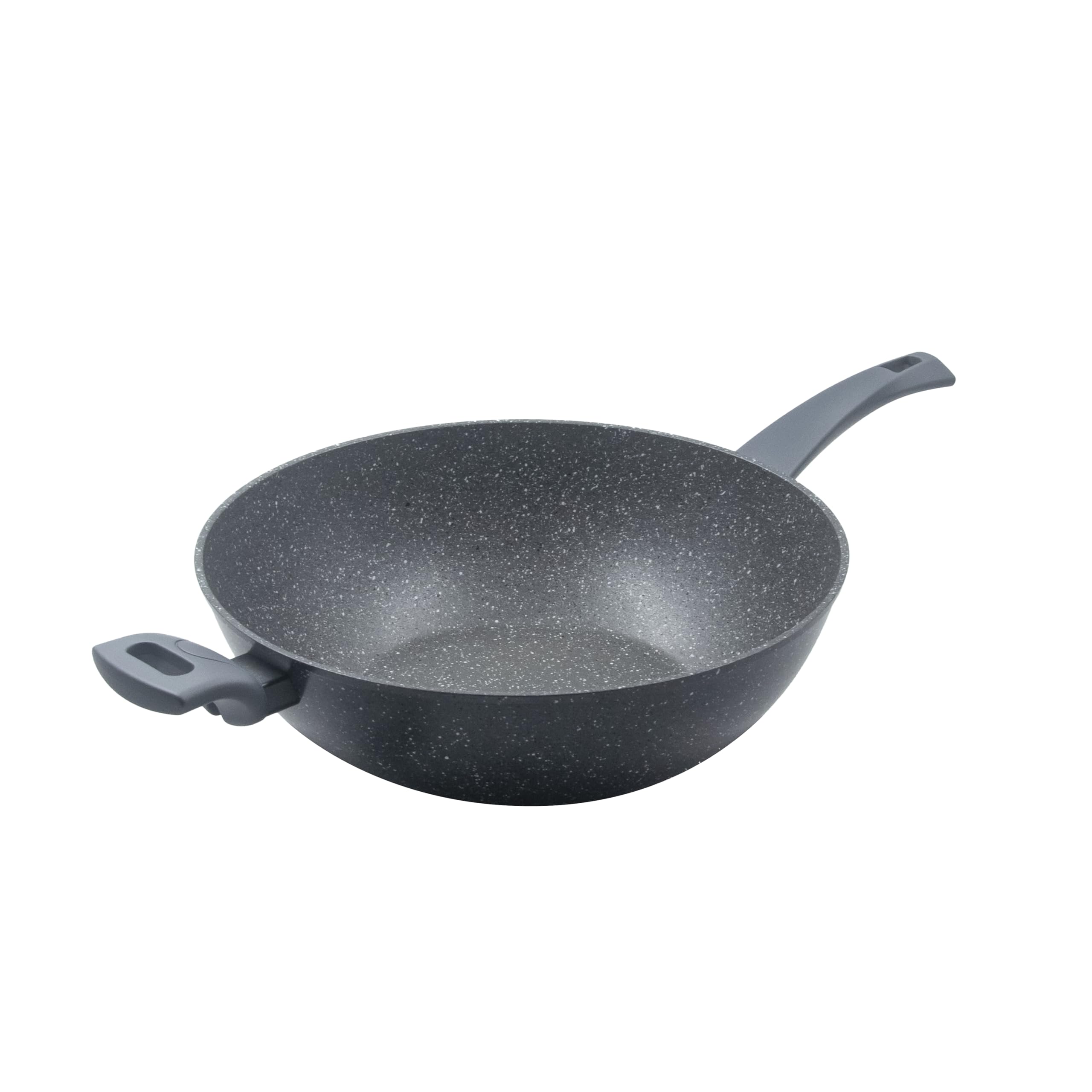 Zanetti Durapietra Wok for Induction, Diameter 32 cm, Non-Stick Wok Pan, Stone Effect Coating, Soft Touch Handle, Grey