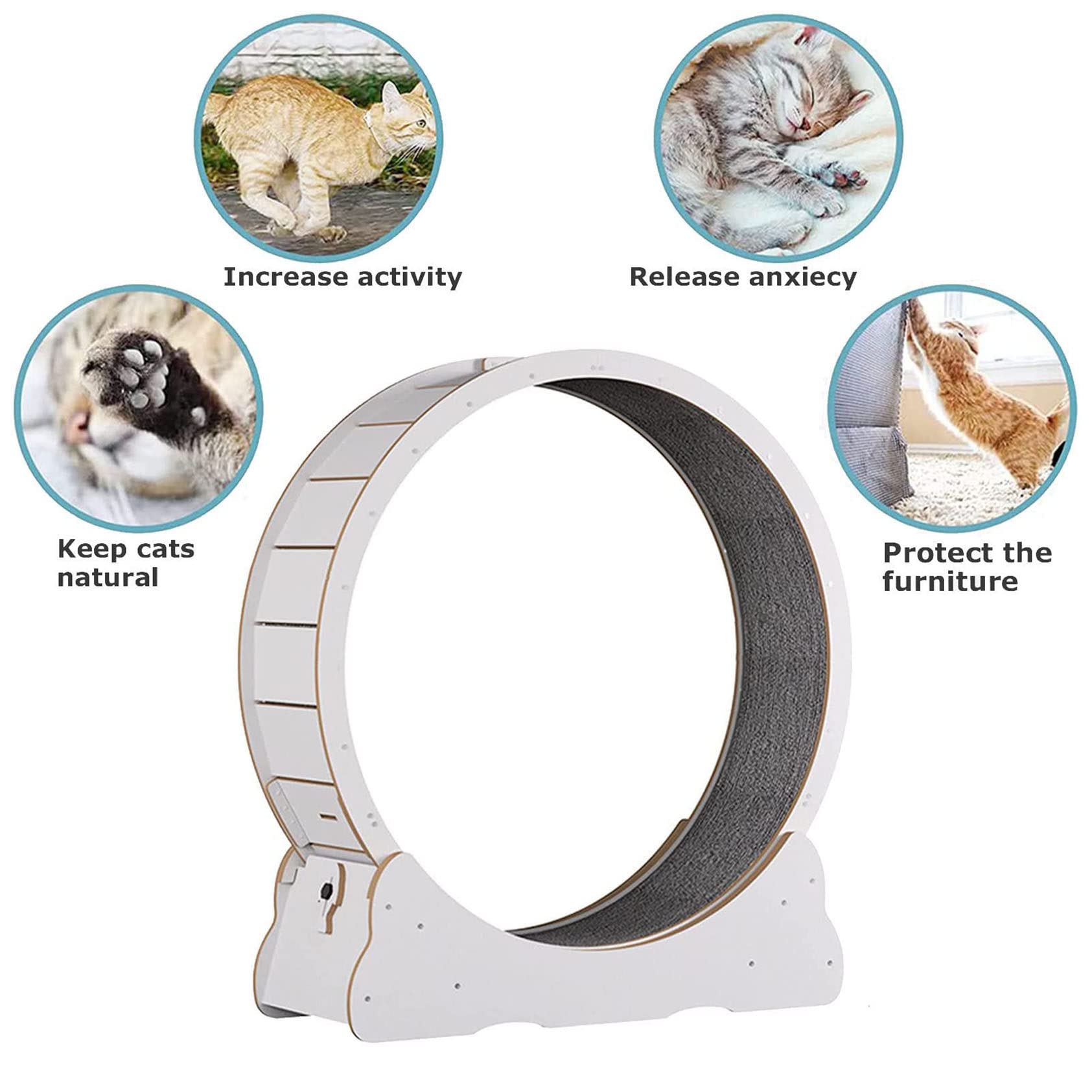 Cinta De Correr para Hacer Ejercicio con Ruedas para Gatos, Juguete Deportivo para Gatos, Rueda De Hámster Silenciosa para Perder Peso Sin Huecos con Dispositivo De Bloqueo,White-S