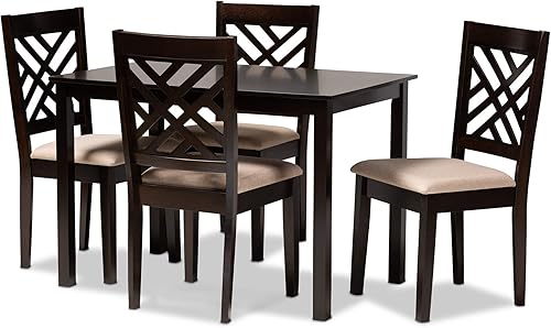 Miniatura 10 de Baxton Studio Coligny 153-9401-AMZ - Juego de 4 sillas de comedor de madera con acabado marrón expreso, modernas y contemporáneas, tapizadas con