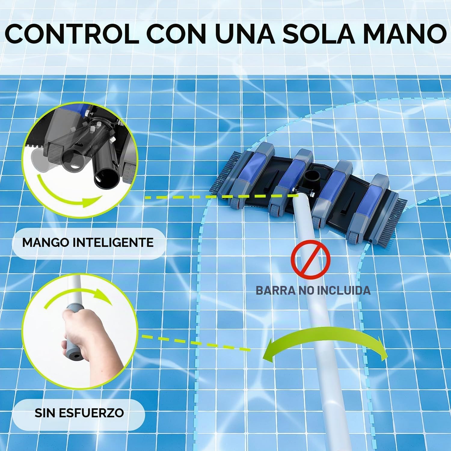 POOLAZA Aspiradora para piscina, succión de piscina ponderada con 1-1/4 pulgadas, conector de manguera giratoria de 1-1/2 pulgadas, cepillos de piso y laterales, succión de piscina para piscinas