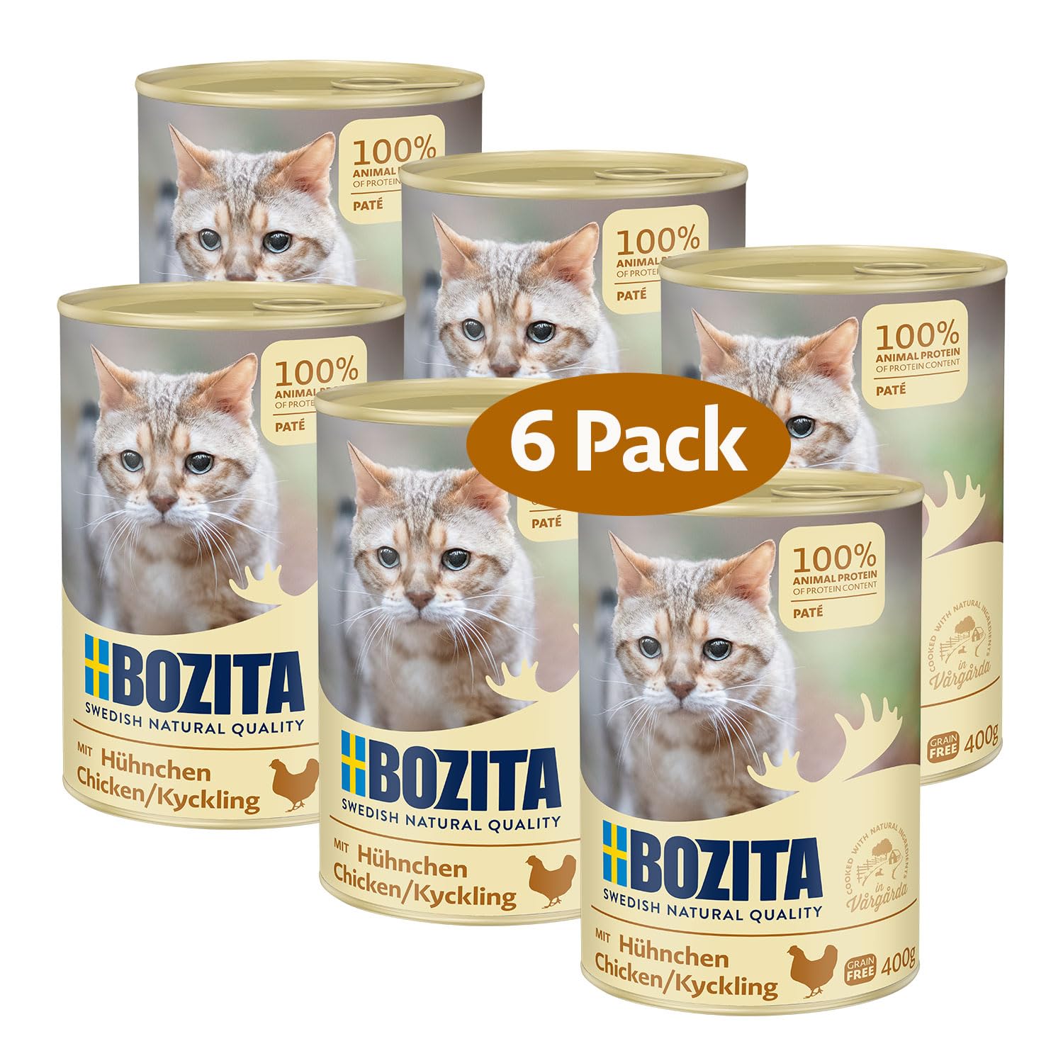 Bozita Paté Hühnchen Getreidefrei – 6x400g Nassfutter für Katzen & Kitten. Alleinfutter mit 9,5 % Protein & 5 % Fett aus hochwertigen, natürlichen Zutaten ohne Getreide - aus Schweden