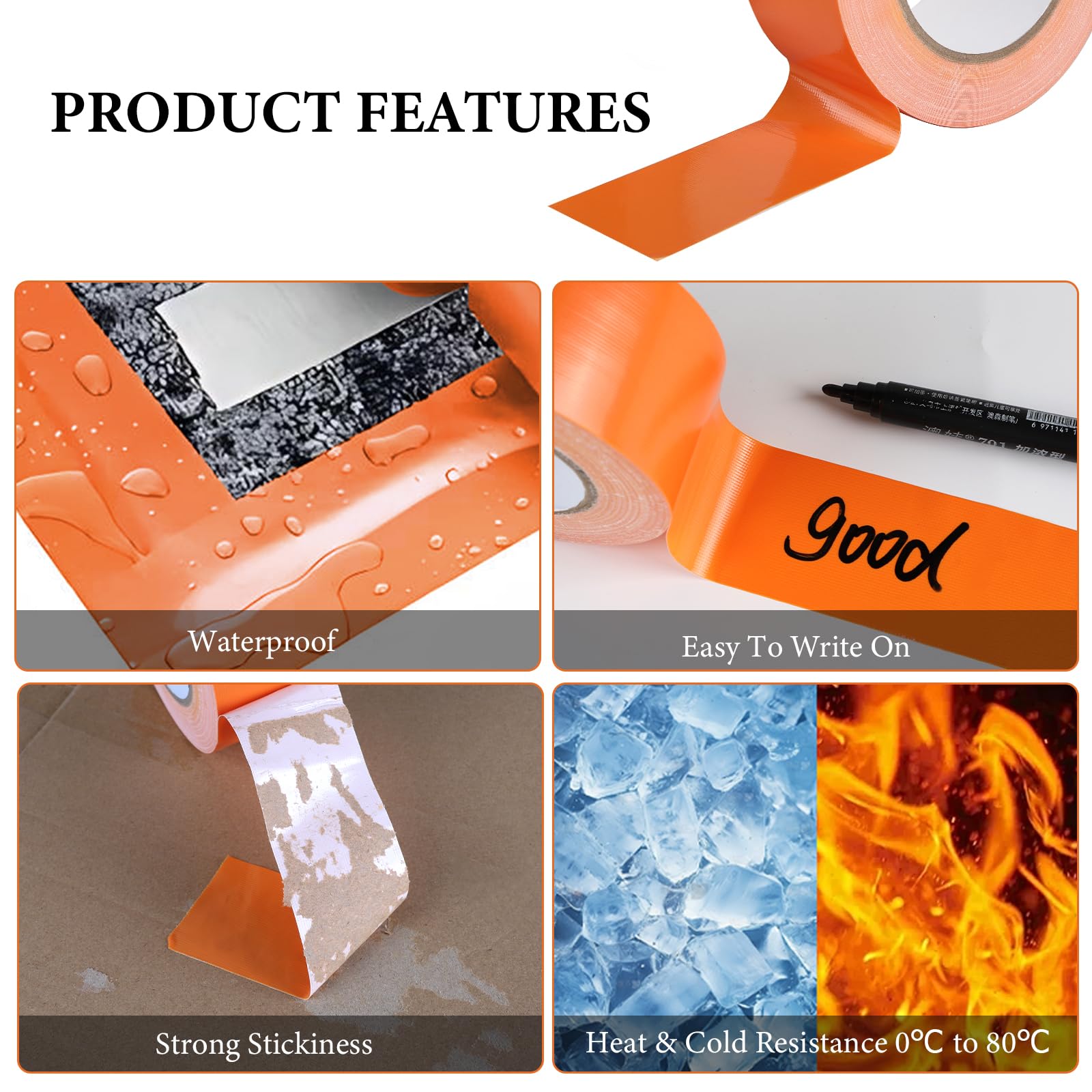 Supaway Orange Duct Tape Waterproof 50 mm x 30 m Professional Fabric Tape 2 Rolls Repair Tape Sealing Tape Duct Tape Extra Strong for Marking Crafts - Image 4