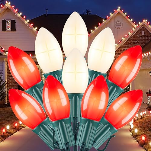 Miniatura 9 de Luces de Navidad C9 LED Brightown para exterior, 100 pies 100 luces de cadena C9 multicolores conectables para árbol de Navidad, patio, techo,