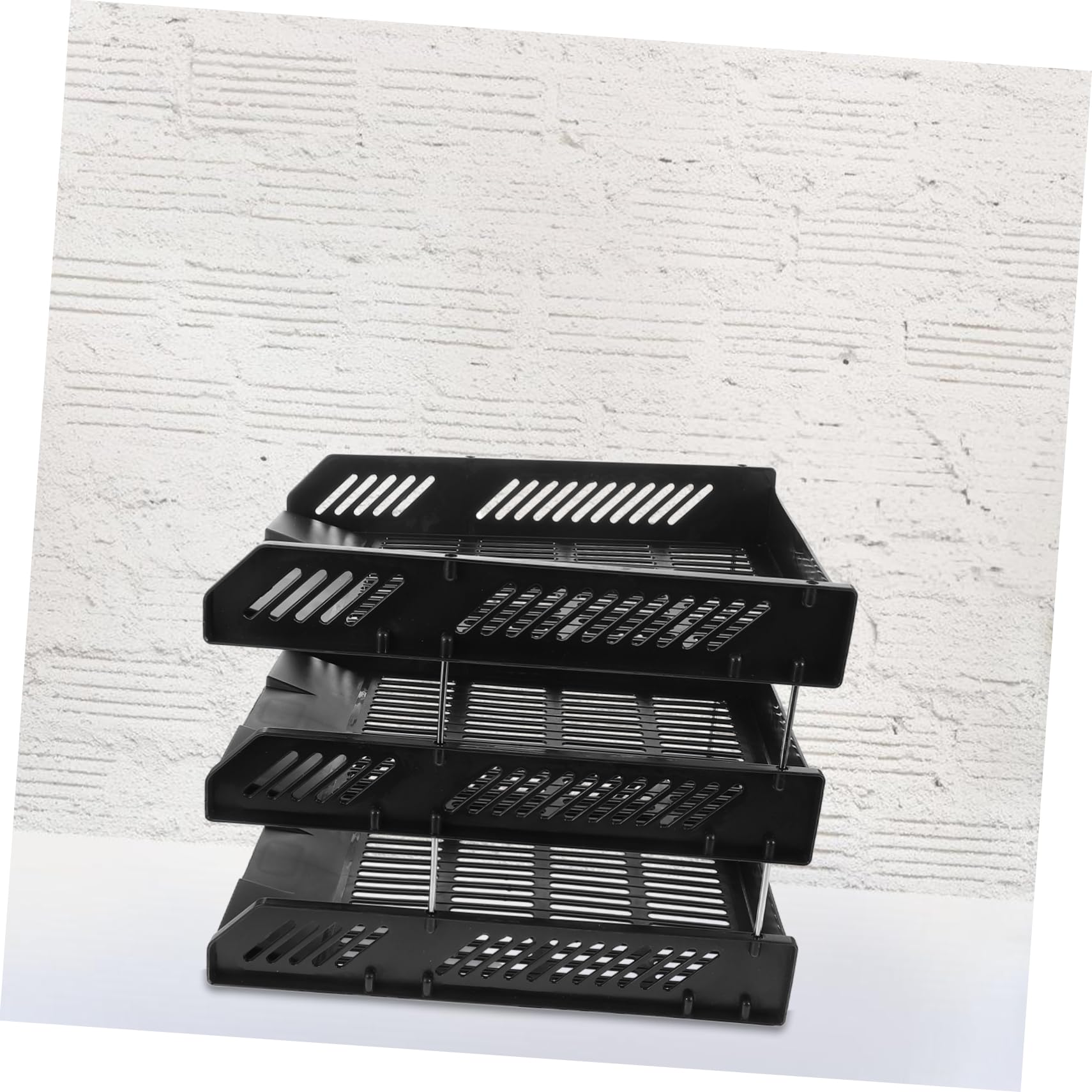 Organizador de Papel de 3 Bandejas PP Negro para Oficina | Diseño de 3 Niveles Estructura de Orificios Redondos, Montaje Sencillo y Soporte Robusto, Apto para Escuela