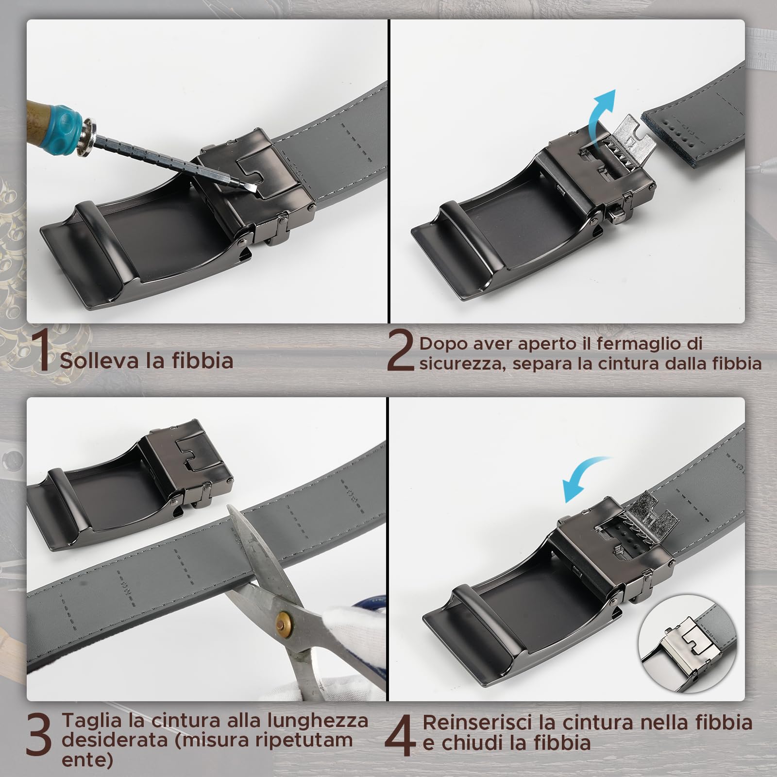 FEFLO Cintura Uomo, Cintura Pelle con Fibbia Automatica cricchétto, Larghezza 35 mm,Taglia Regolata, Adatto per abbigliamento da lavoro e casual