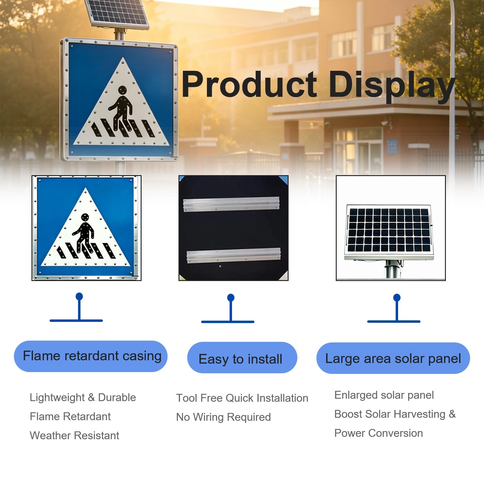 Cartel Paso Peatonal Solar LED Señal, Panel de Señalización LED Solar for Tráfico, Resistente al Agua IP65, Película Reflectante de Grado Ingenieril, Aplicable a Múltiples Ubicaciones(24in)