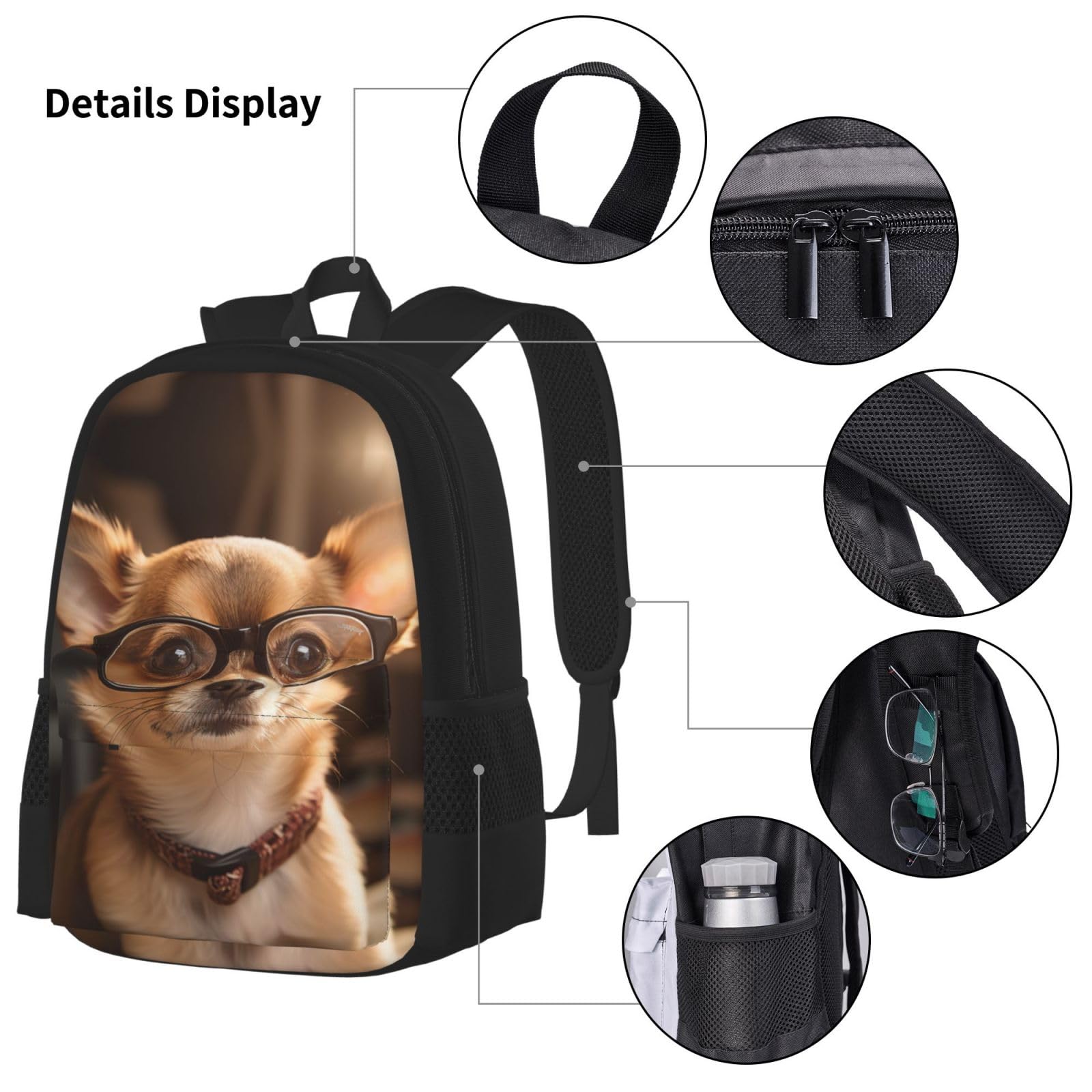 Chihuahua Dog Glasses Podwójna torba na ramię Combo z saszetką biodrową i piórnikiem, modne połączenie plecaka na co dzień