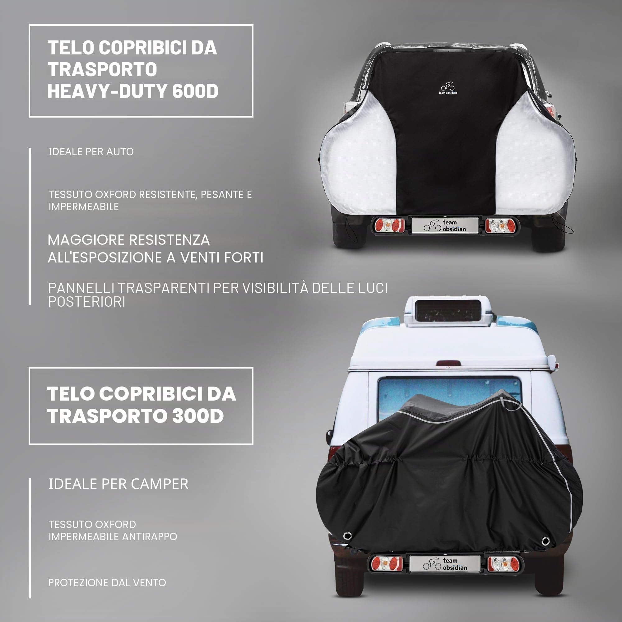 TeamObsidian Telo Copri Bicicletta da Esterno Impermeabile - Telo Copri Bici 600D - Copribiciclette da 1 a 3 Biciclette - Copribicicletta per Viaggio Trasparente - Copertura Biciclette per Esterno