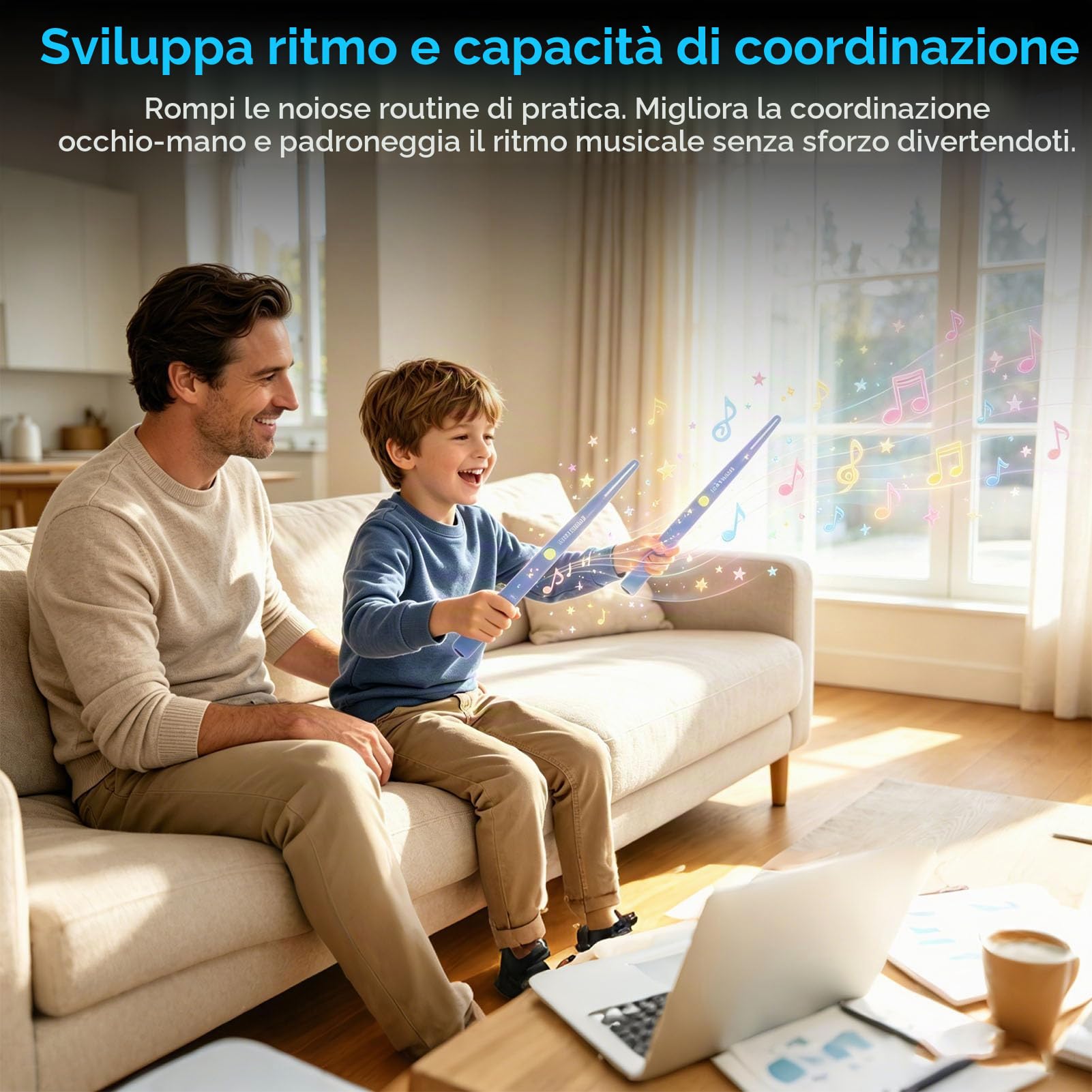 Set di batteria ad aria elettrica 3D, kit di batteria ad aria portatile con rilevamento del movimento Bacchette Bluetooth Bacchette digitali con 8 suoni per adulti e bambini