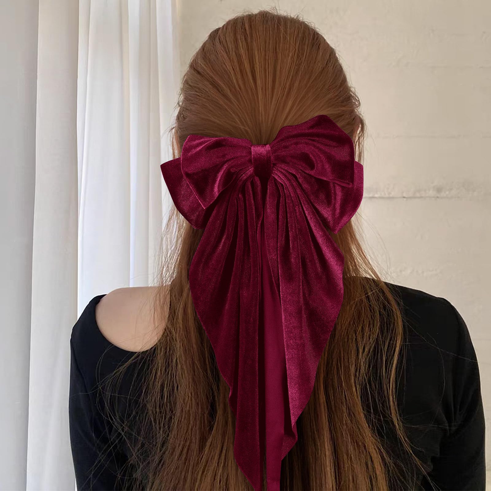 Amazon.com : Dark Red Velvet Large Hair Bow Long Tail 