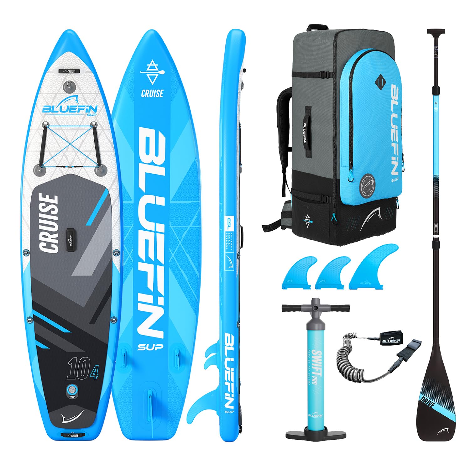 Bluefin Cruise Premium Stand Up Paddle Set, Tabla de Paddle Hinchable Premium para Adultos, Paquete SUP con Mochila, Remo de Fibra de Vidrio y Bomba