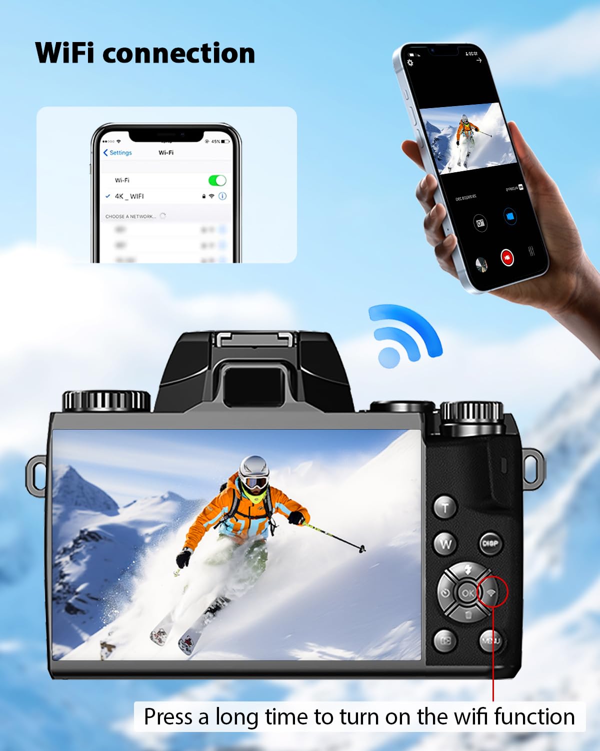 Ade Fotocamera digitale 4K 64MP con touchscreen da 4,0'', fotocamera compatta con zoom digitale 16X per viaggi, vlogging, funzione WiFi, cavo HDMI, borsa per fotocamera, scheda da 32 GB